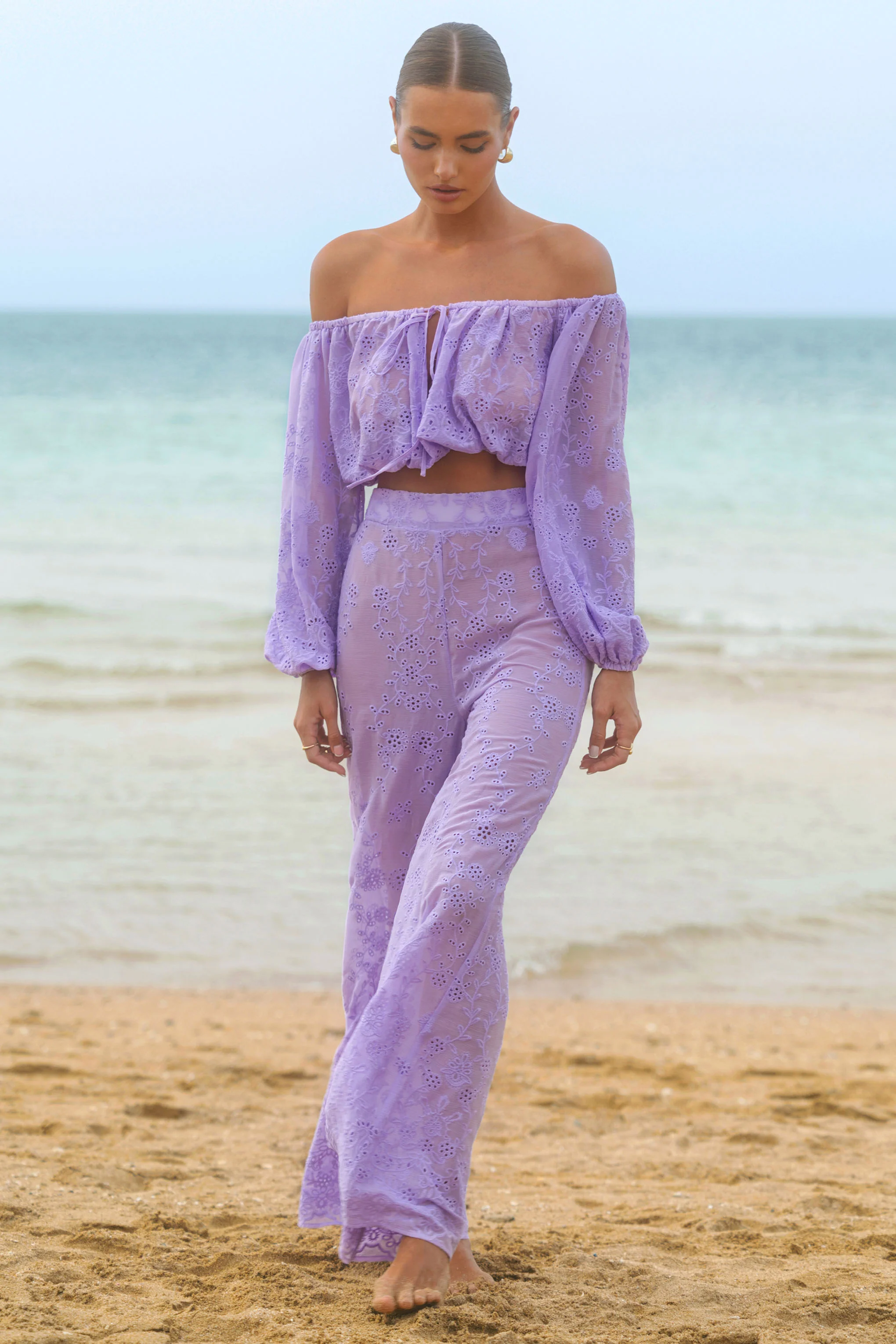 Fantini | Lilac Broidery Wide-Leg Trousers - Image 4