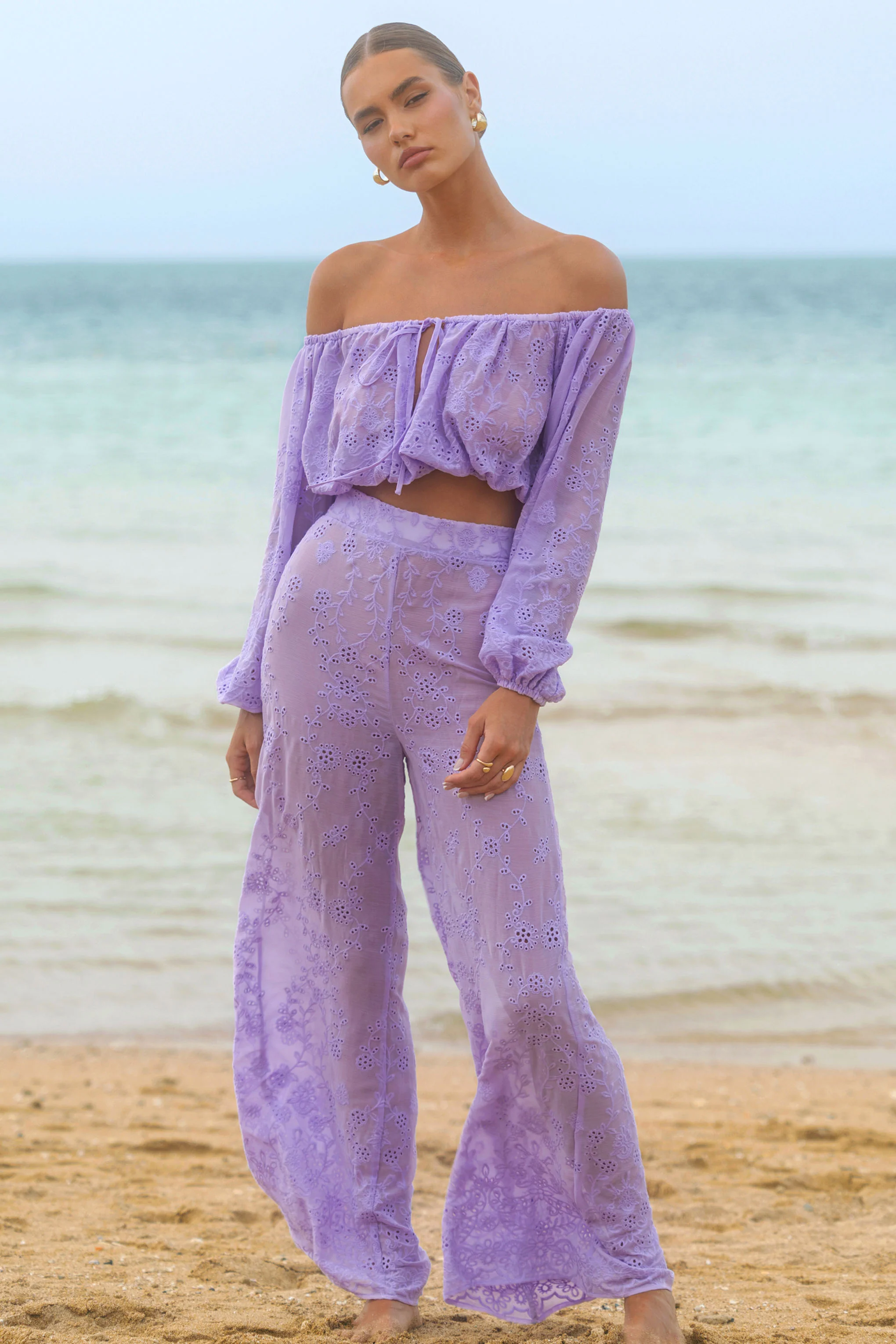 Fantini | Lilac Broidery Wide-Leg Trousers - Image 5