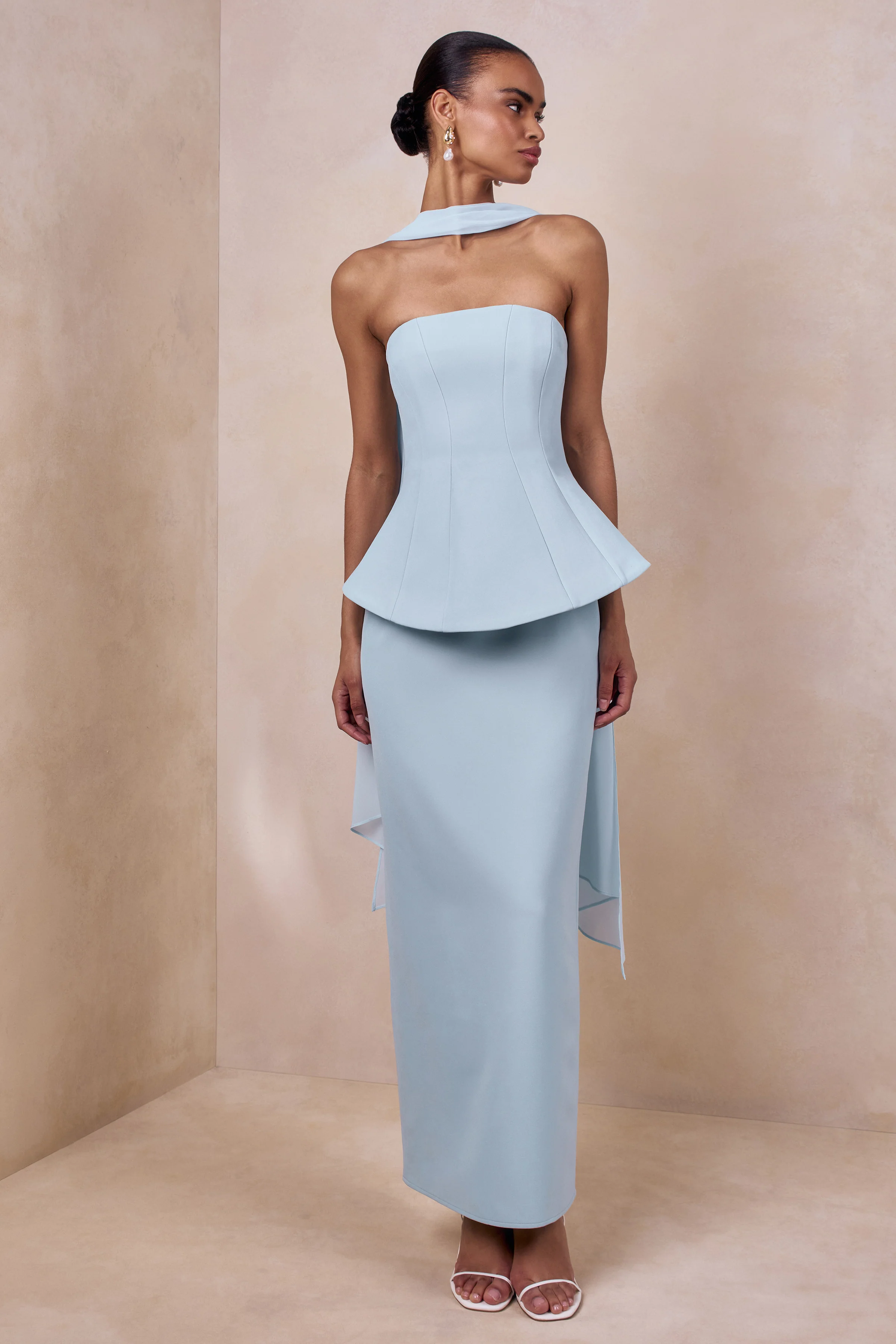 Farron | Powder Blue Bandeau Corset Maxi Dress - Image 5