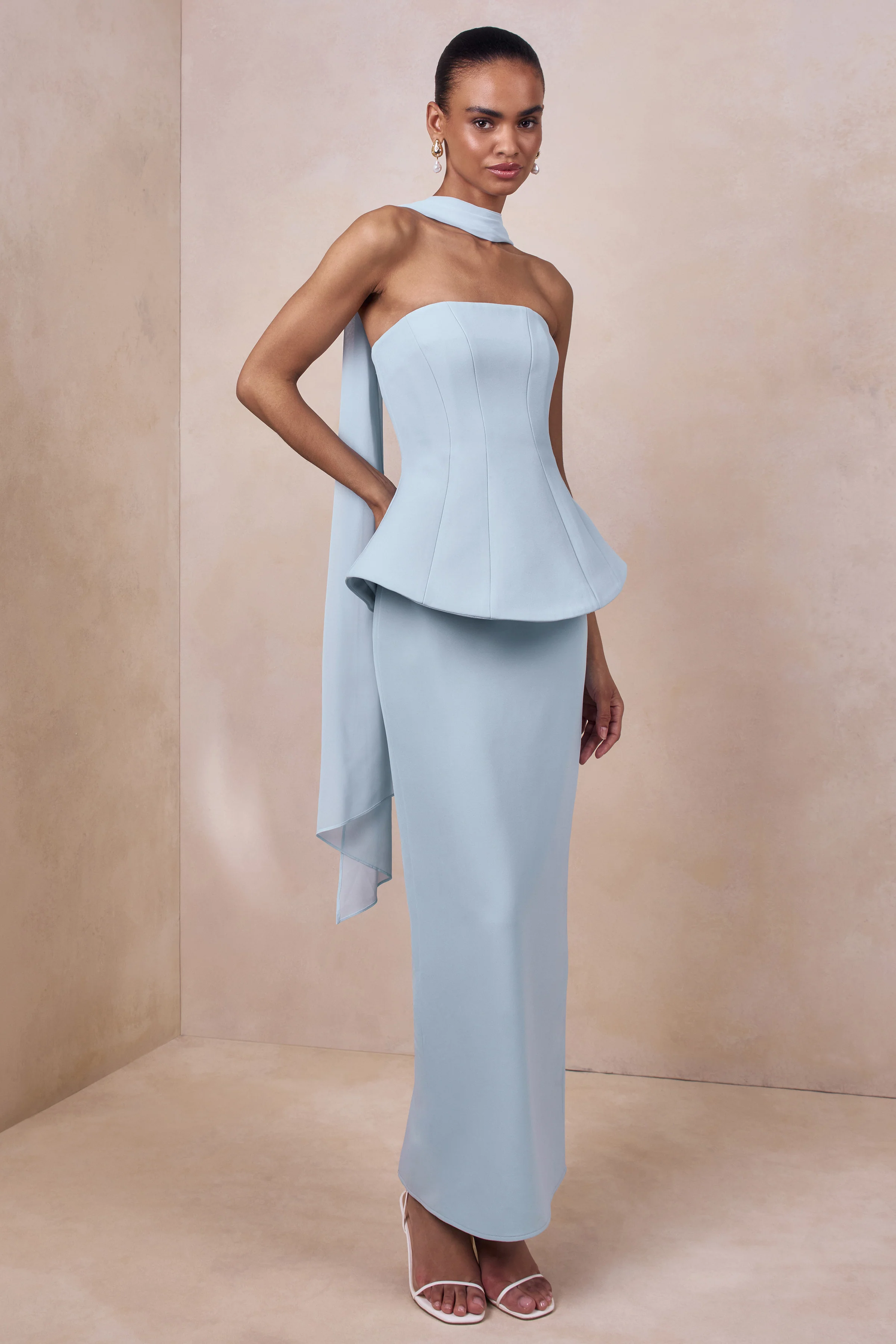Farron | Powder Blue Bandeau Corset Maxi Dress - Image 7