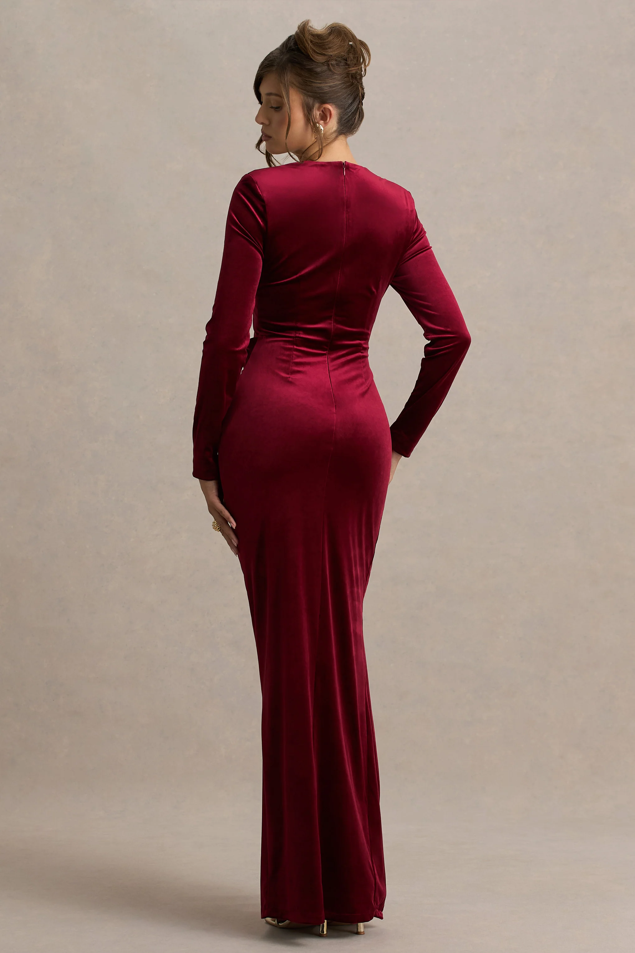 Fay | Berry Velvet Corset Style Knot Maxi Dress - Image 2