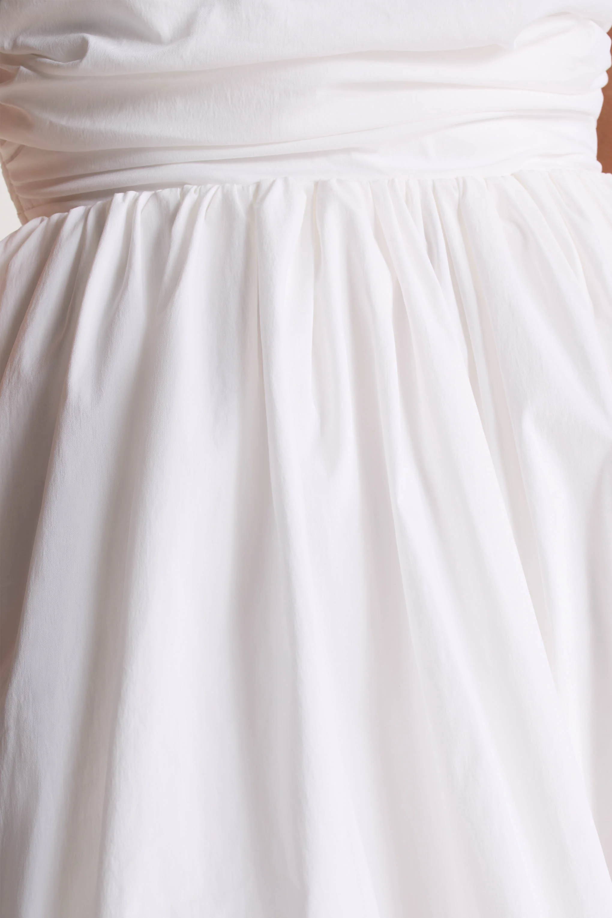 Faye | White Puff Ball Bandeau Micro Mini Dress With Ruching Details - Image 11