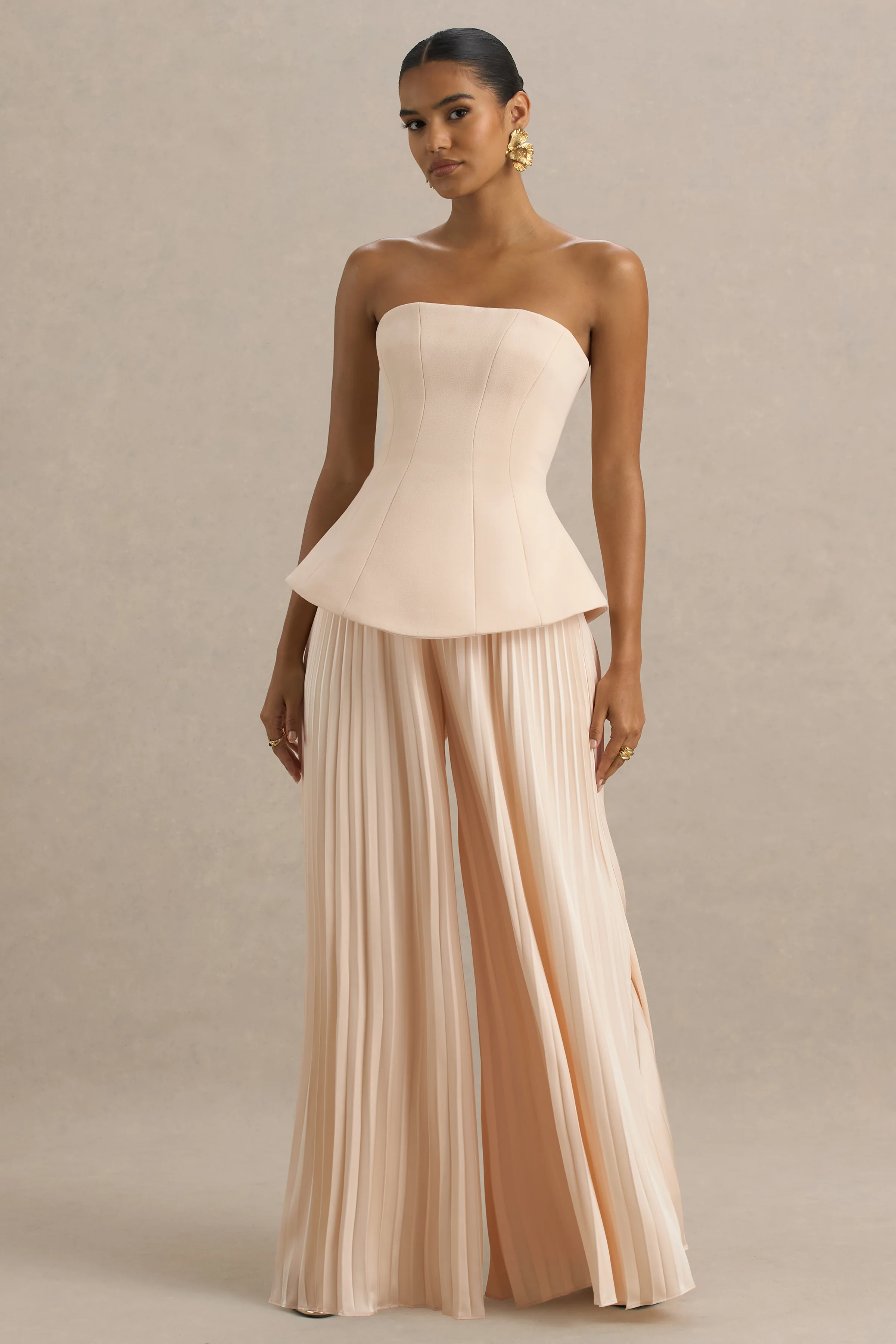 Feeling Good | Nude Bandeau Jumpsuit With Pleated Trouser - Image 4