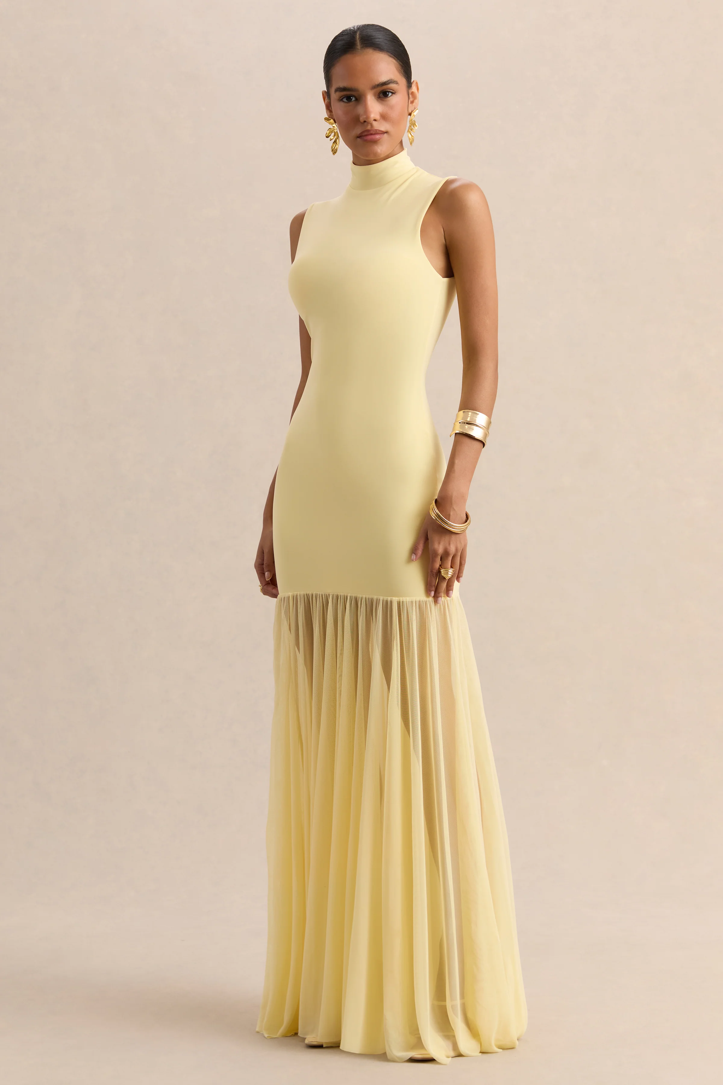 Felina | Lemon High-Neck Maxi Dress With Sheer-Skirt - Image 4
