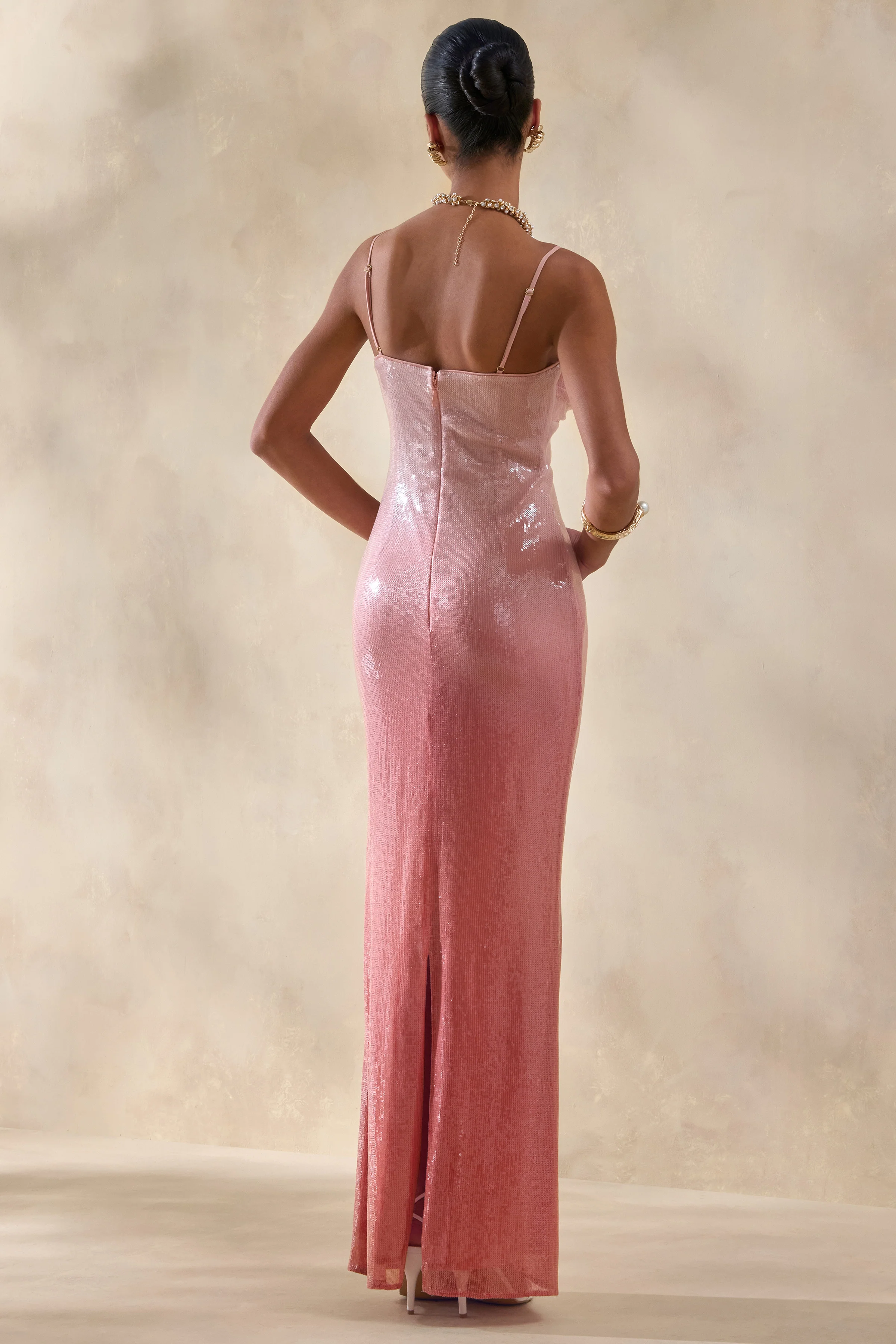 Feloria | Coral Ombre Sequin Cowl-Neck Maxi Dress - Image 2