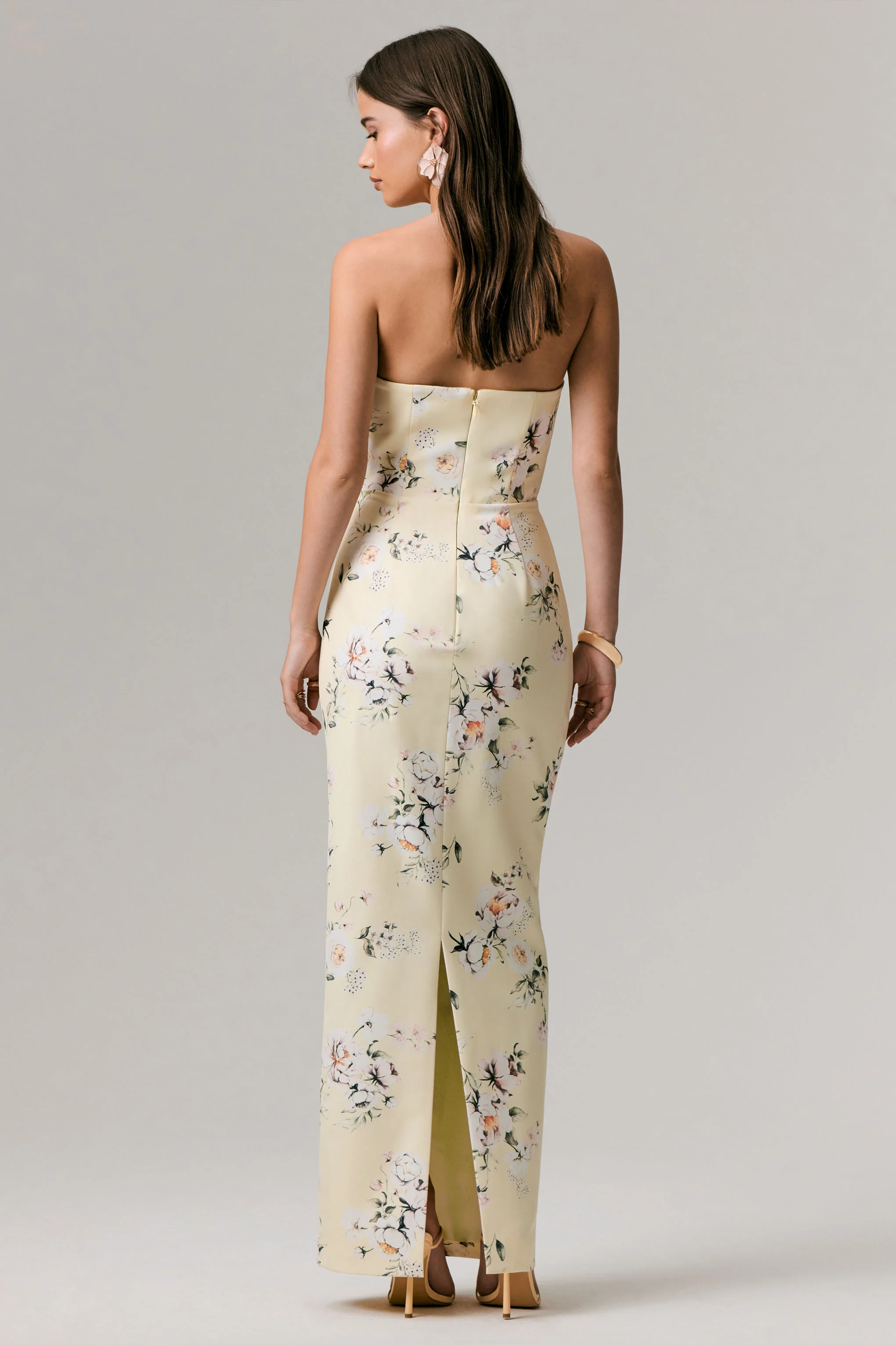 Fierce | Lemon Print Asymmetric Ruched Maxi Dress - Image 2