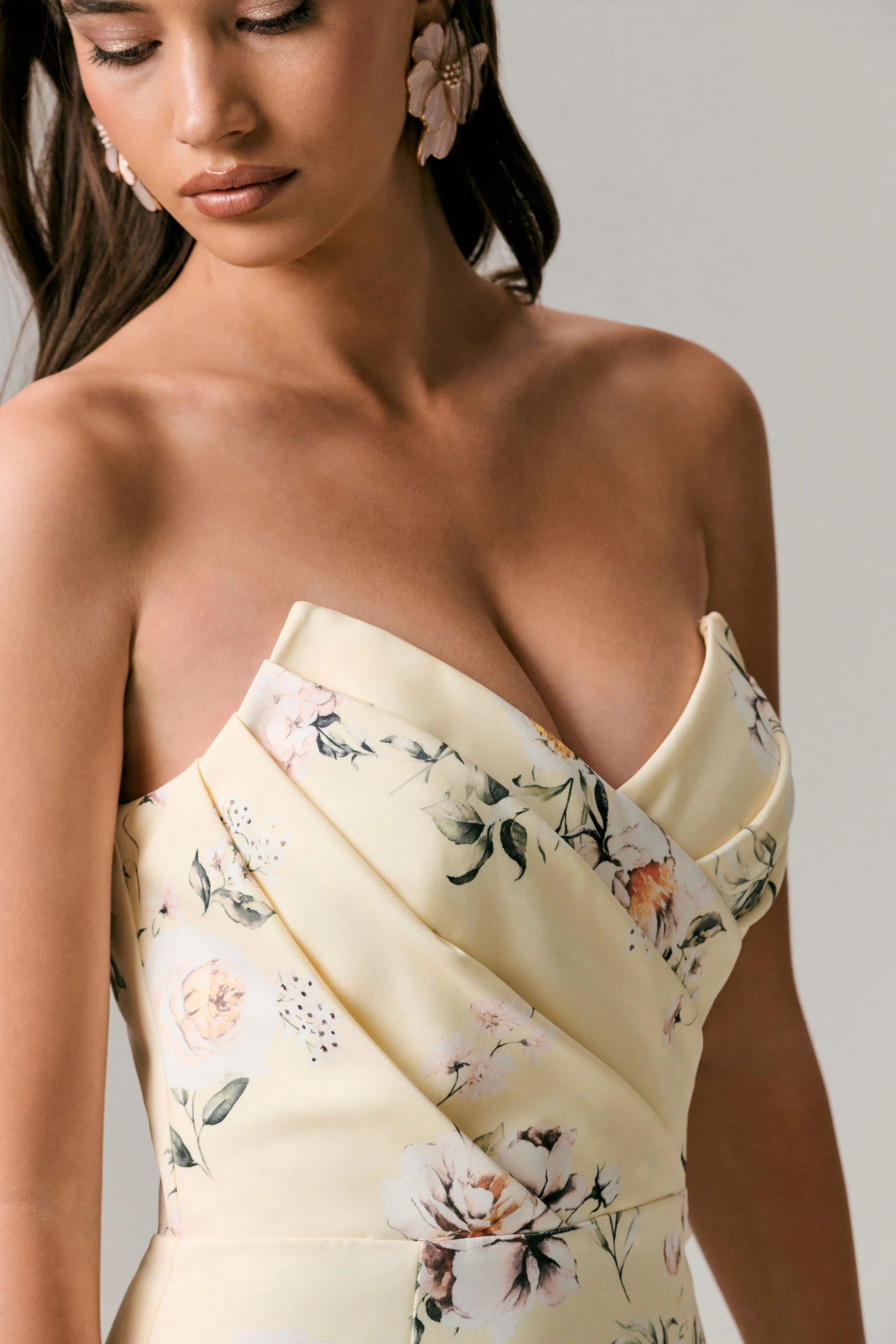 Fierce | Lemon Print Asymmetric Ruched Maxi Dress - Image 3