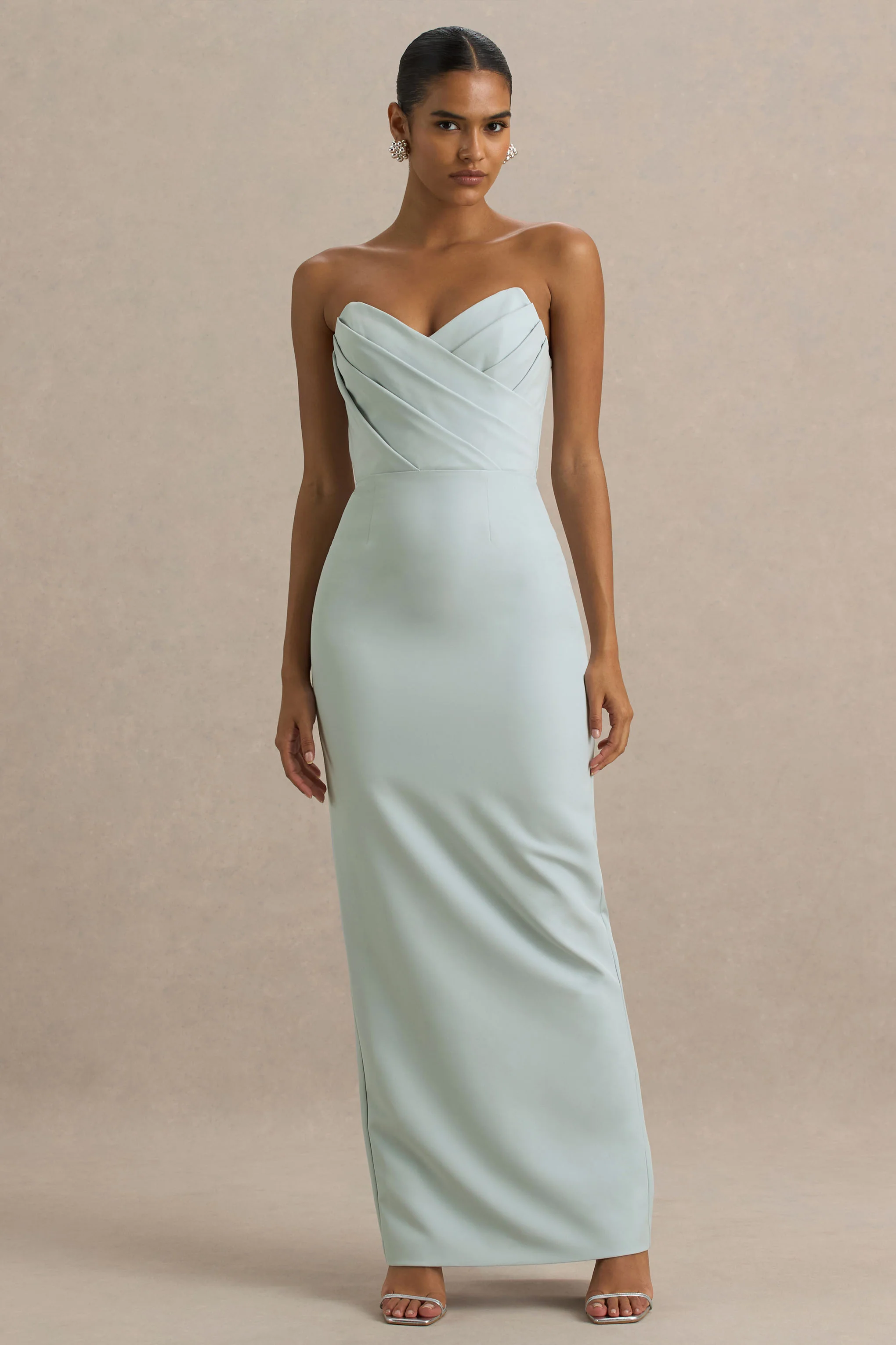 Fierce | Light Blue Asymmetric Ruched Maxi Dress - Image 3