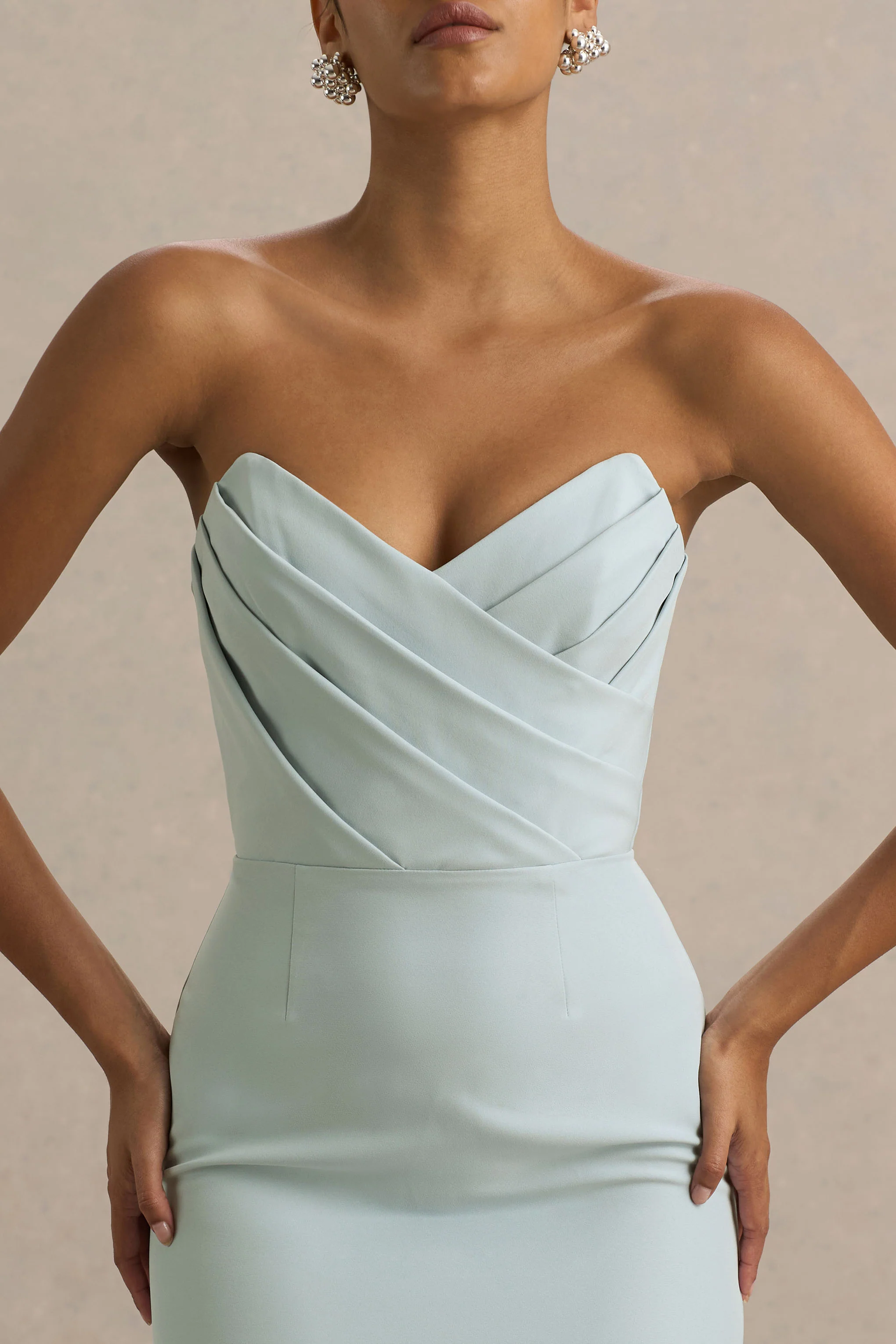Fierce | Light Blue Asymmetric Ruched Maxi Dress - Image 5