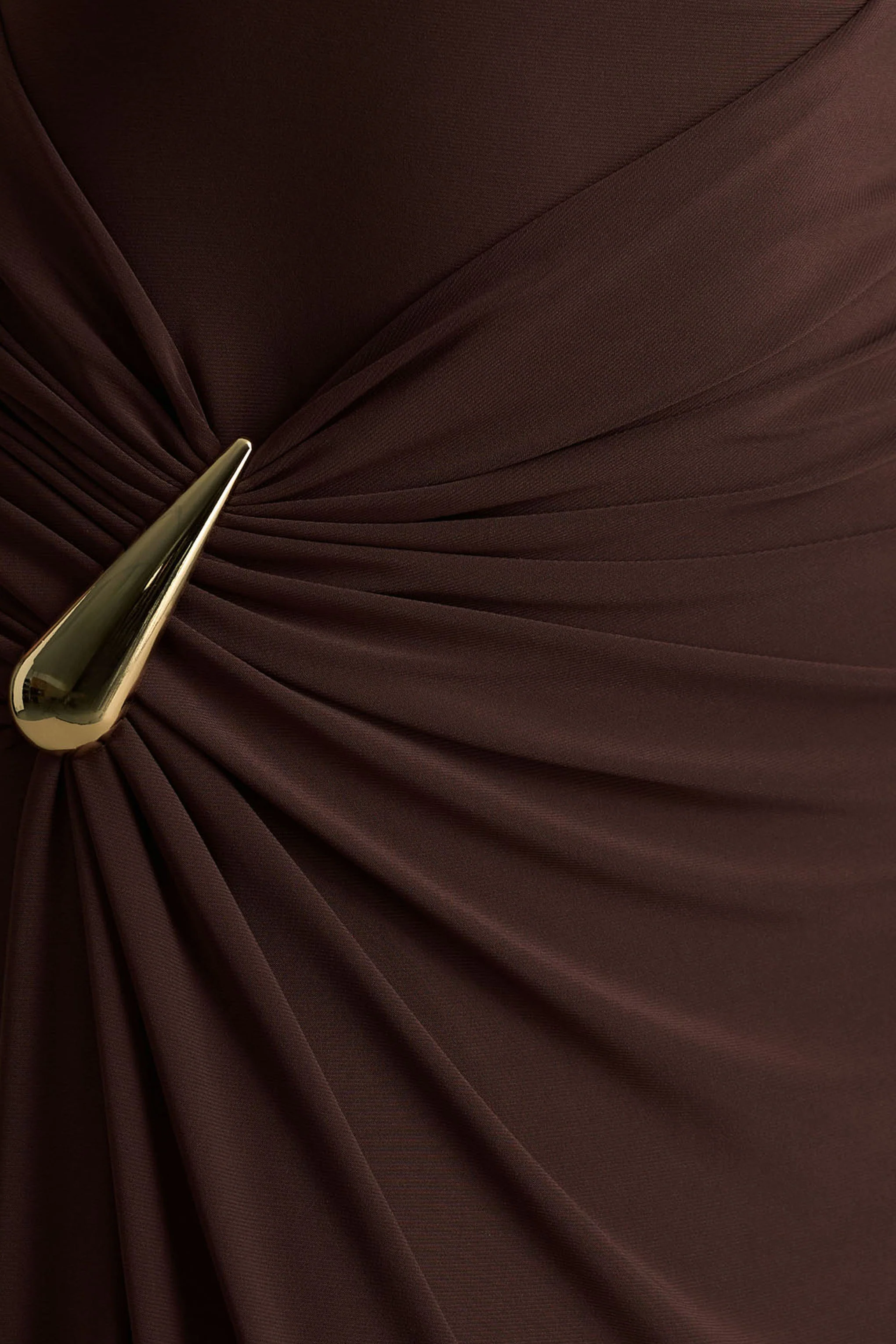 Fiora | Brown Wide-Neck Maxi Dress With Gathered Detail - Image 6