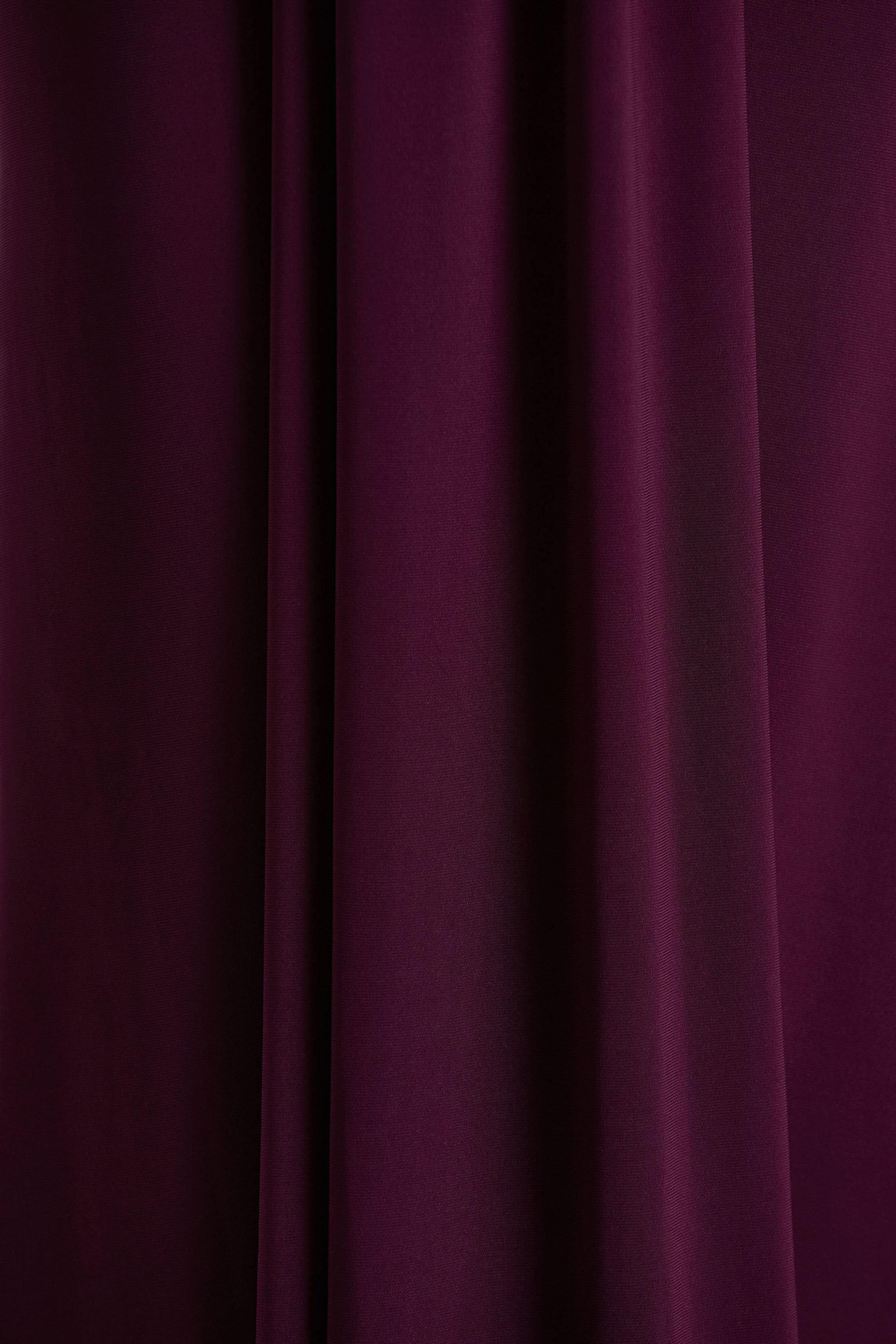 Flashy | Burgundy Plunge-Neck Maxi Dress With Ruched Detailing - Image 6