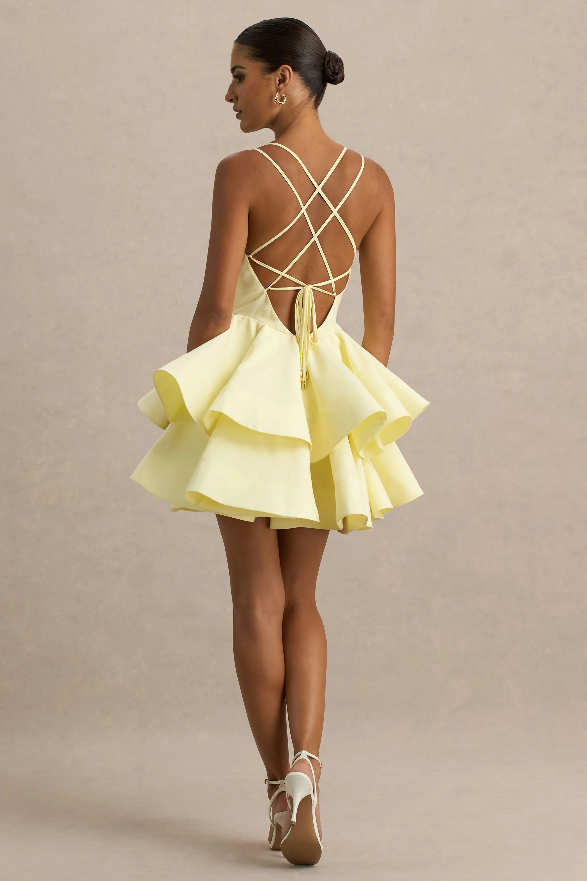 Flavia | Lemon Plunge-Neck Ruffled Skater Micro-Mini Dress - Image 2