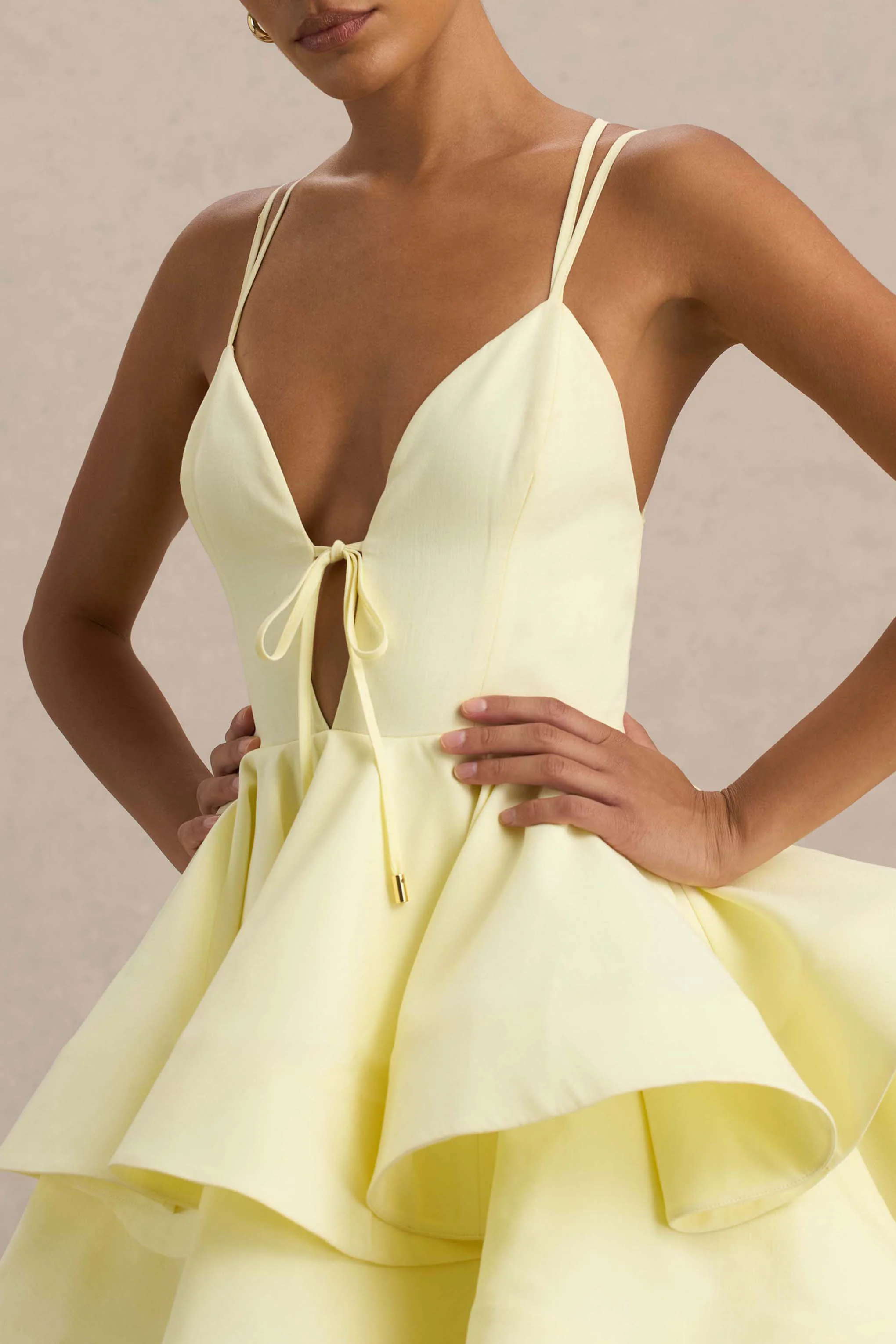 Flavia | Lemon Plunge-Neck Ruffled Skater Micro-Mini Dress - Image 5