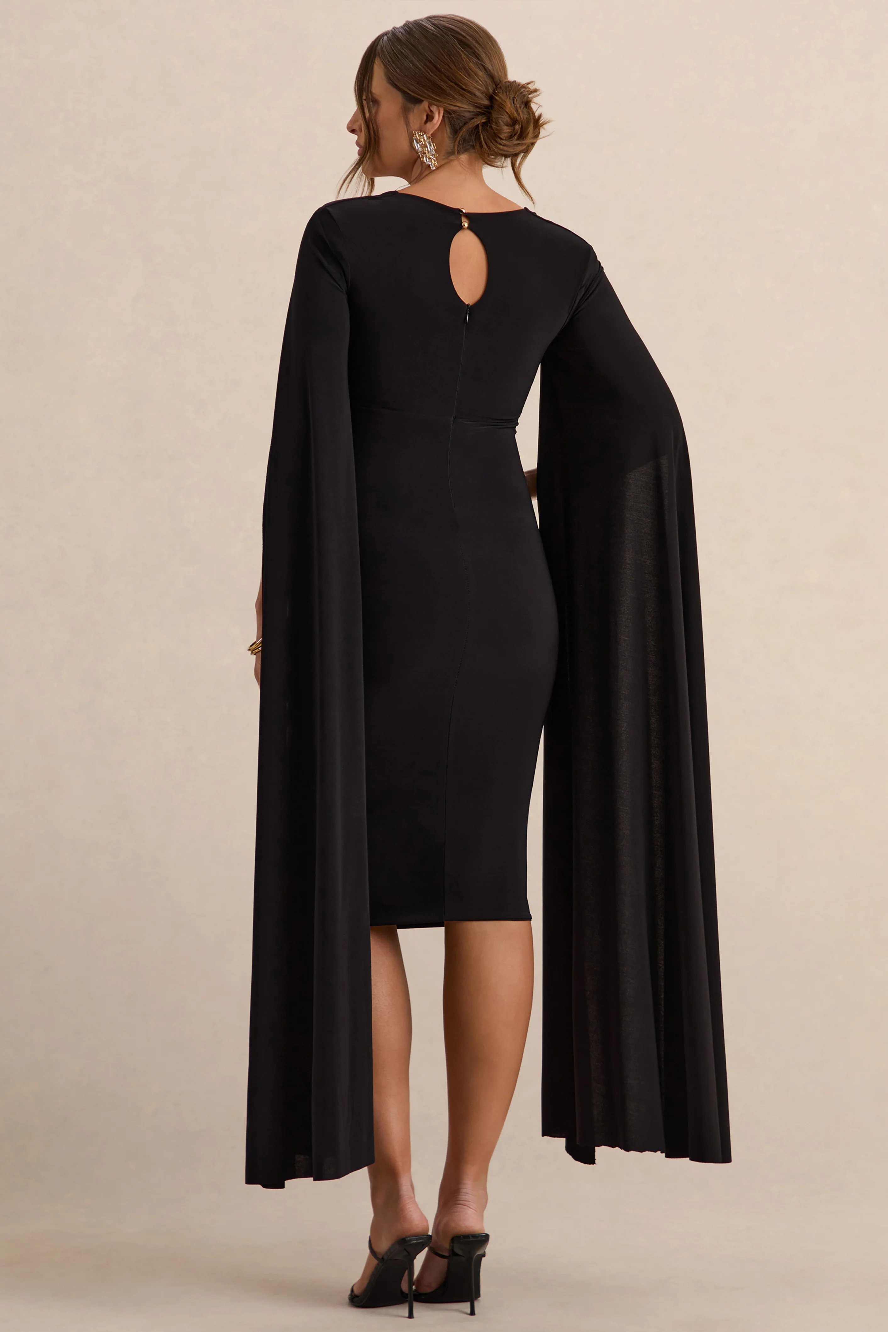 Flawless | Black Square-Neck Maternity Midi Dress With Cape-Sleeves - Image 2