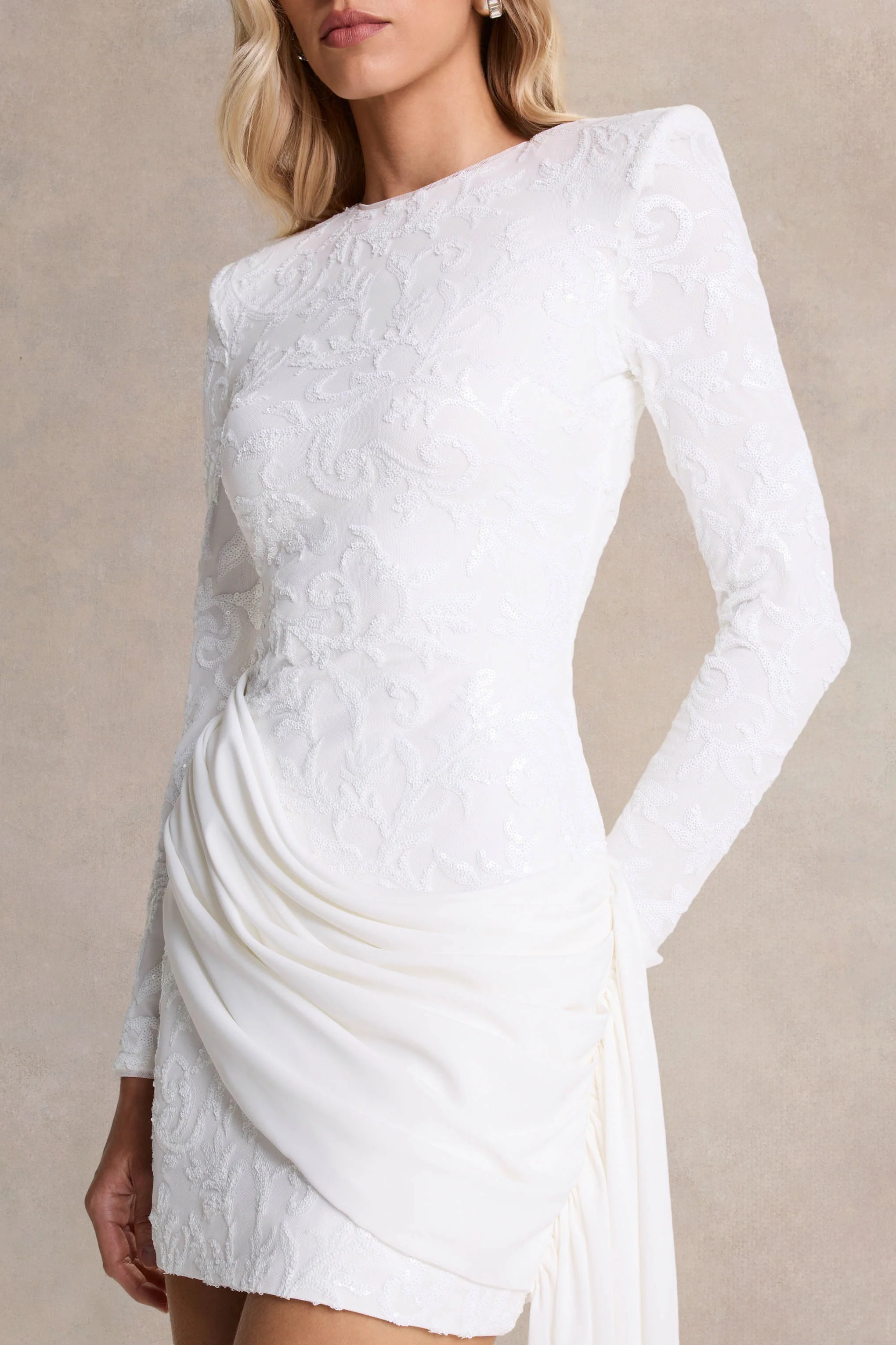 Florecita | White Embellished Lace Mini Dress With Sash Detail - Image 3