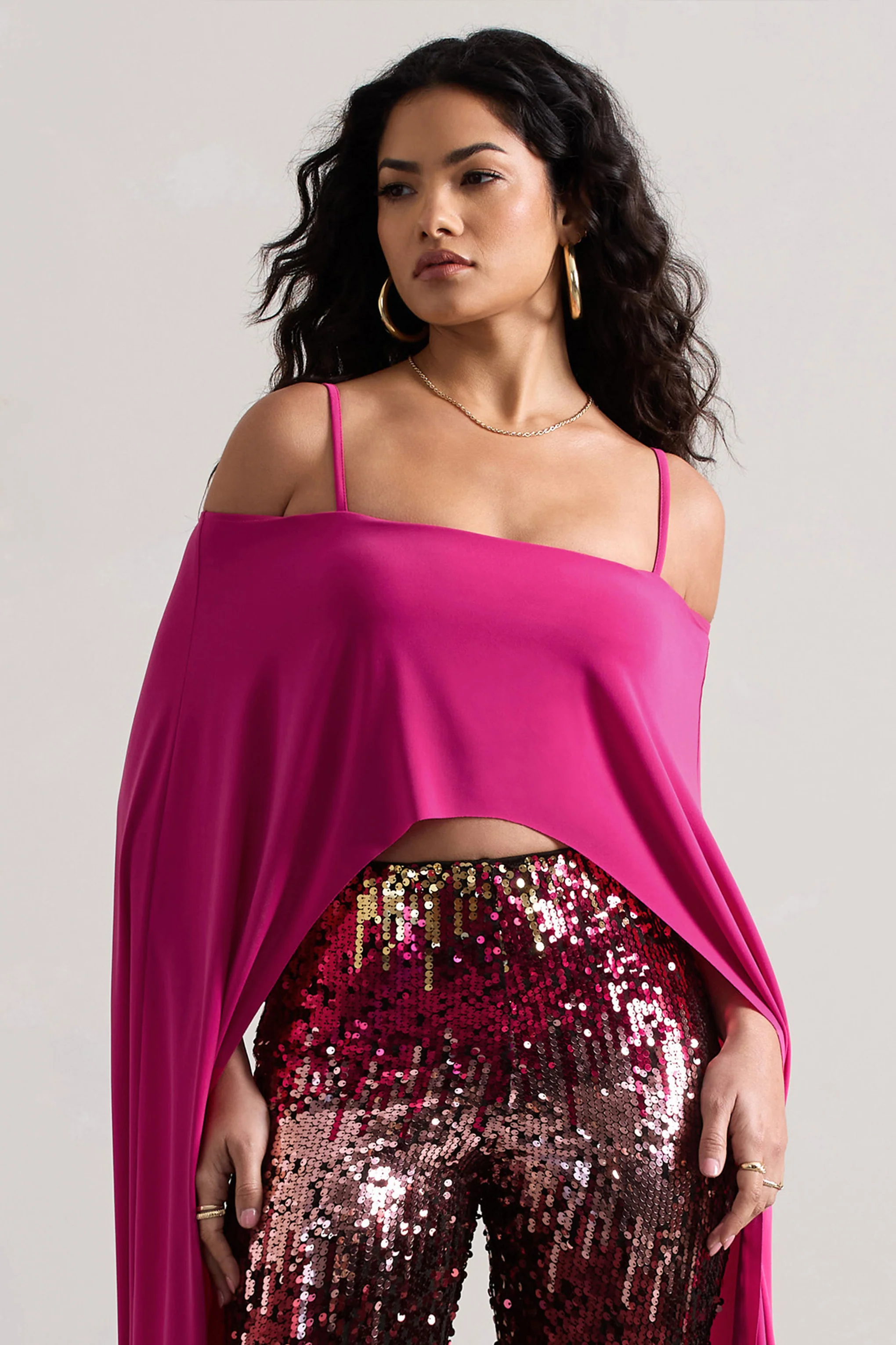 Floyd | Dark Pink Bardot Cape Sleeve Crop Top - Image 5