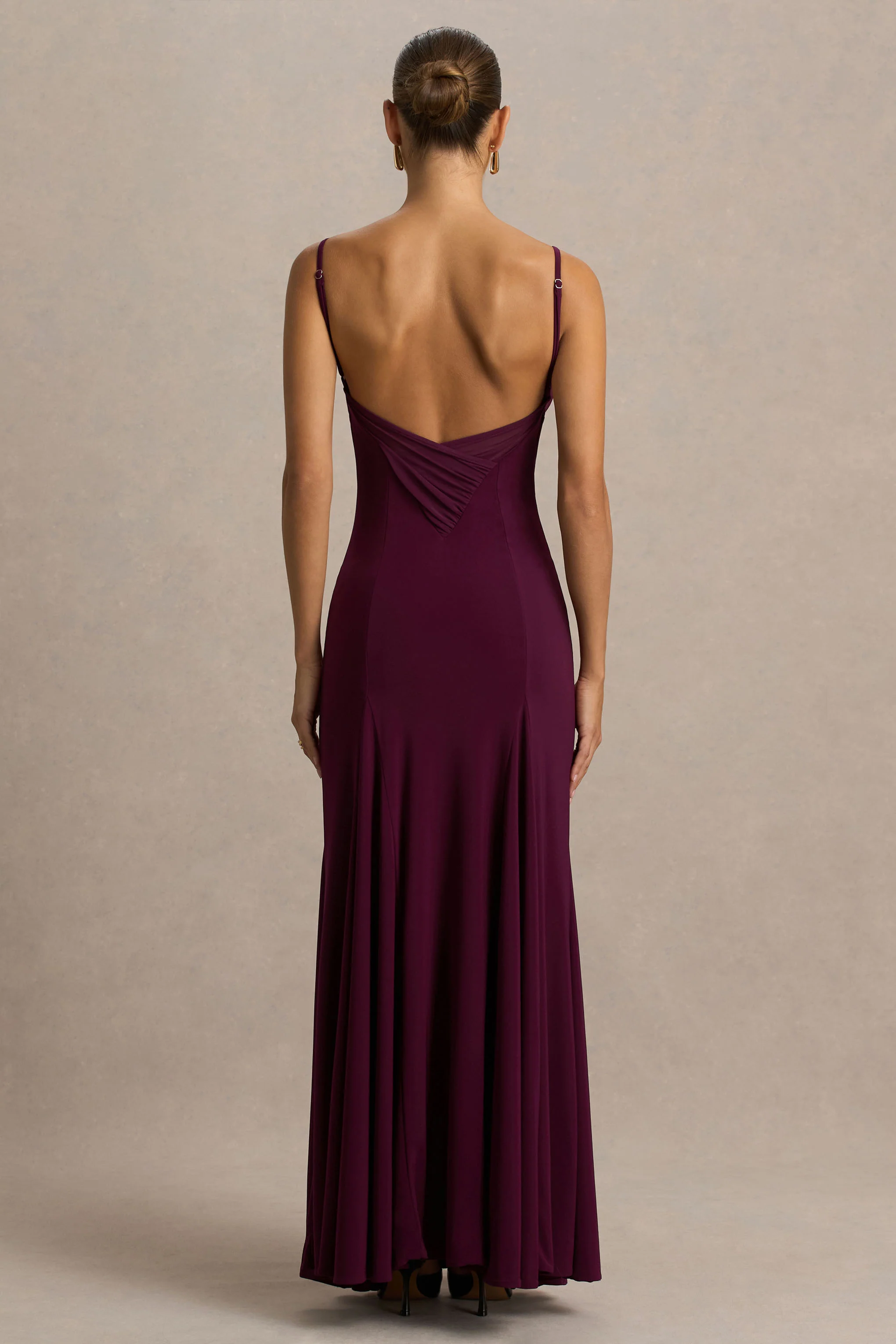 Gabbie | Burgundy Cowl-Neck Maxi Dress With Mesh Back Detail - Image 2