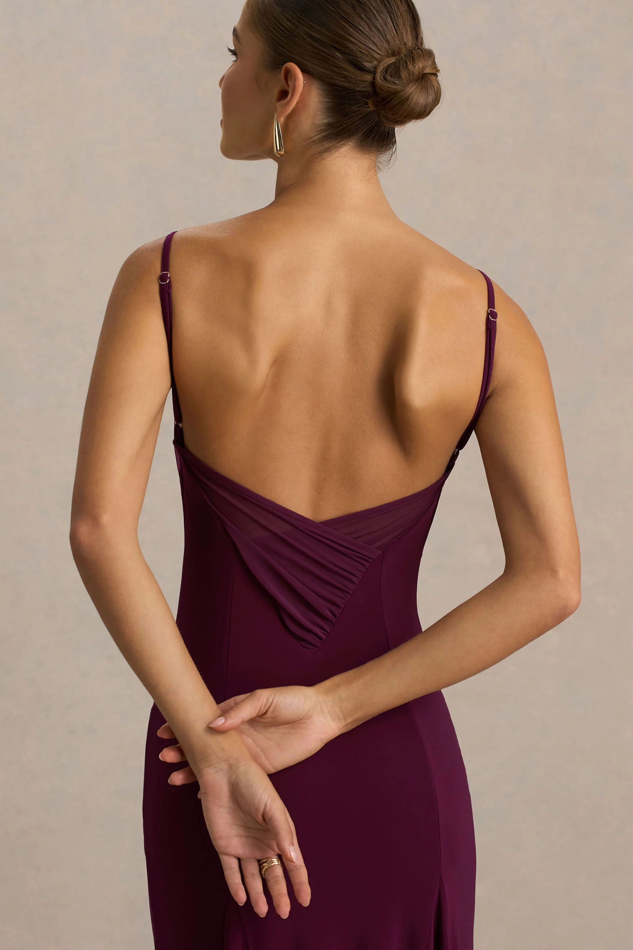 Gabbie | Burgundy Cowl-Neck Maxi Dress With Mesh Back Detail - Image 4