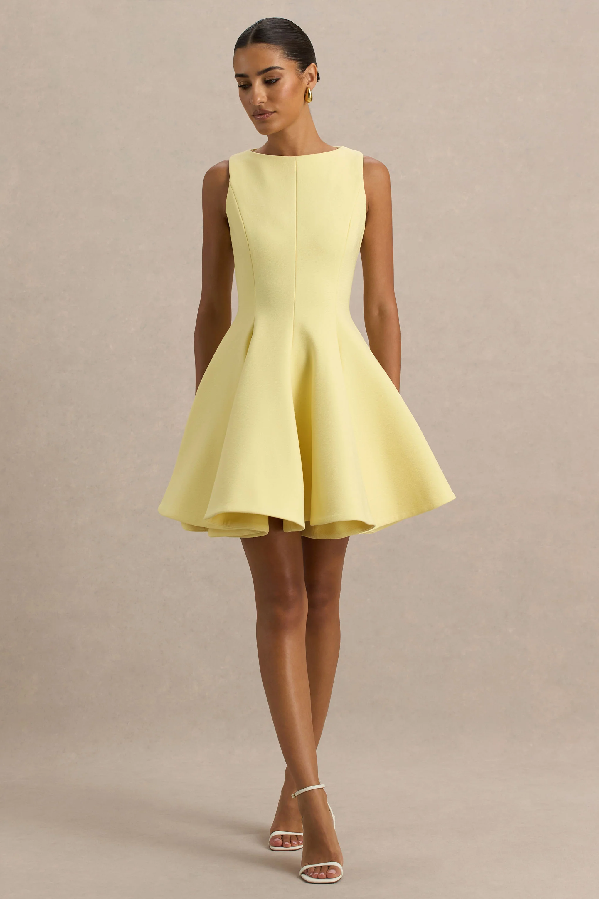 Gabrielle | Lemon Boat-Neck Skater Mini Dress - Image 5