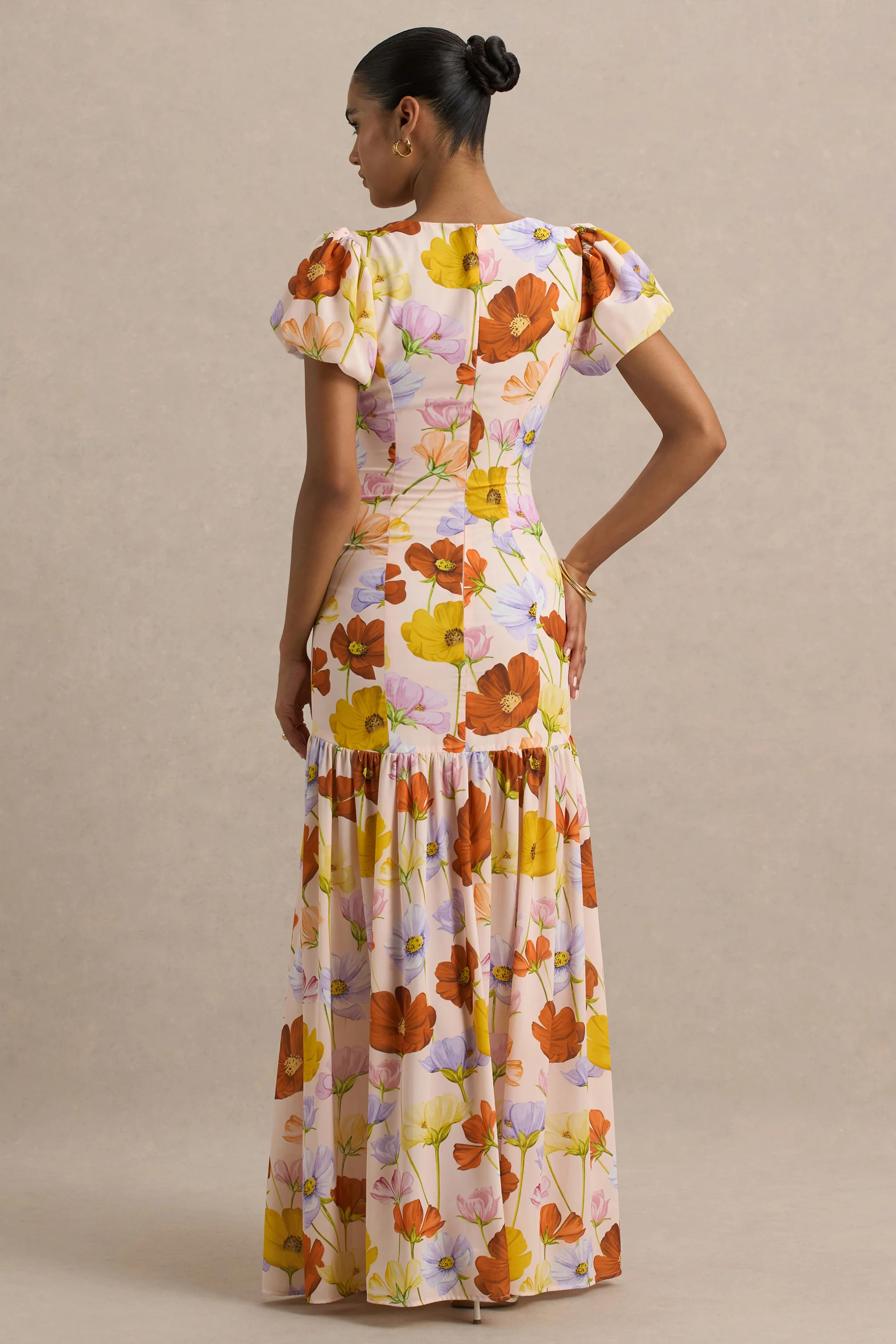 Ginny | Bright Floral Print Puff-Sleeve Split Maxi Dress - Image 2