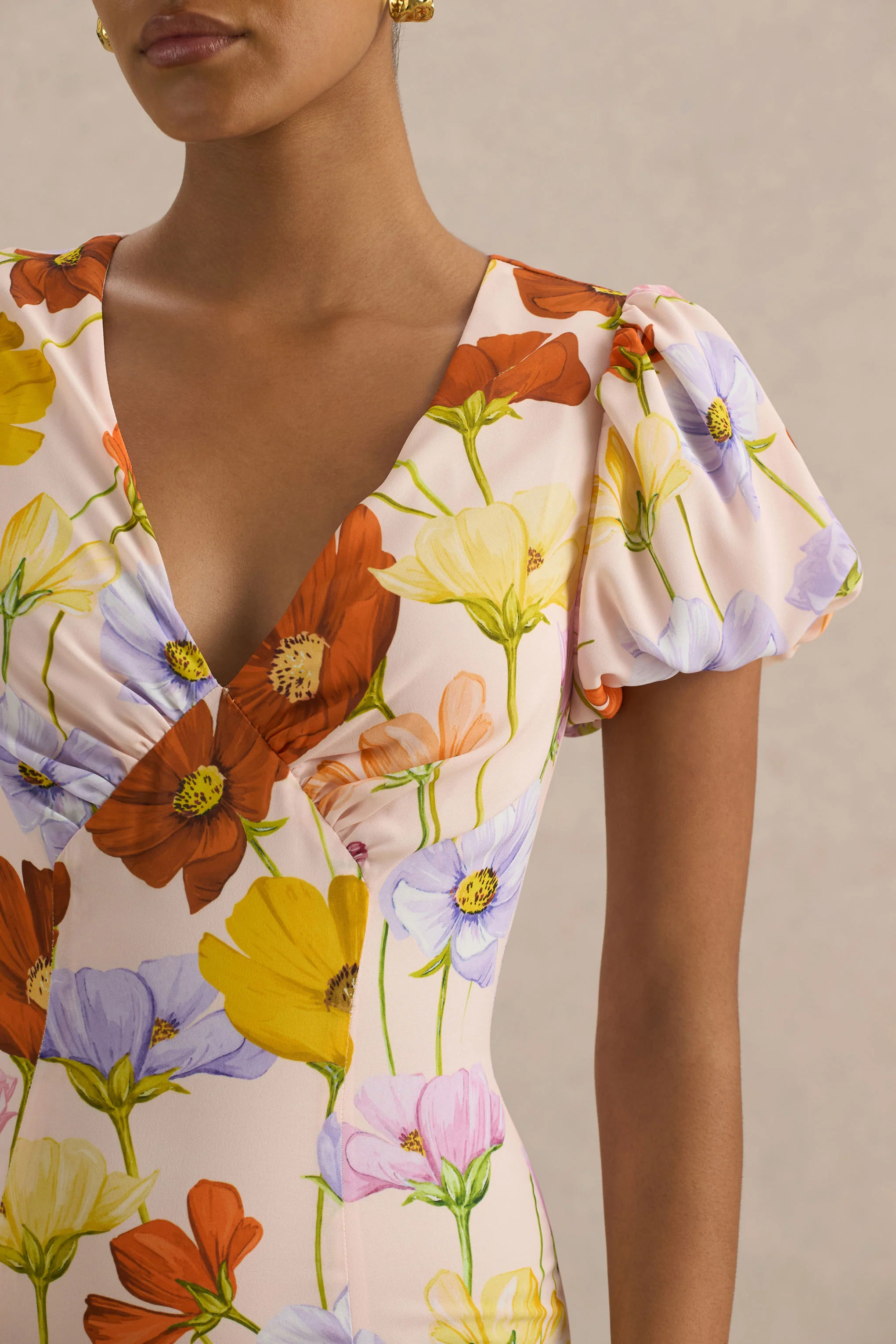 Ginny | Bright Floral Print Puff-Sleeve Split Maxi Dress - Image 6