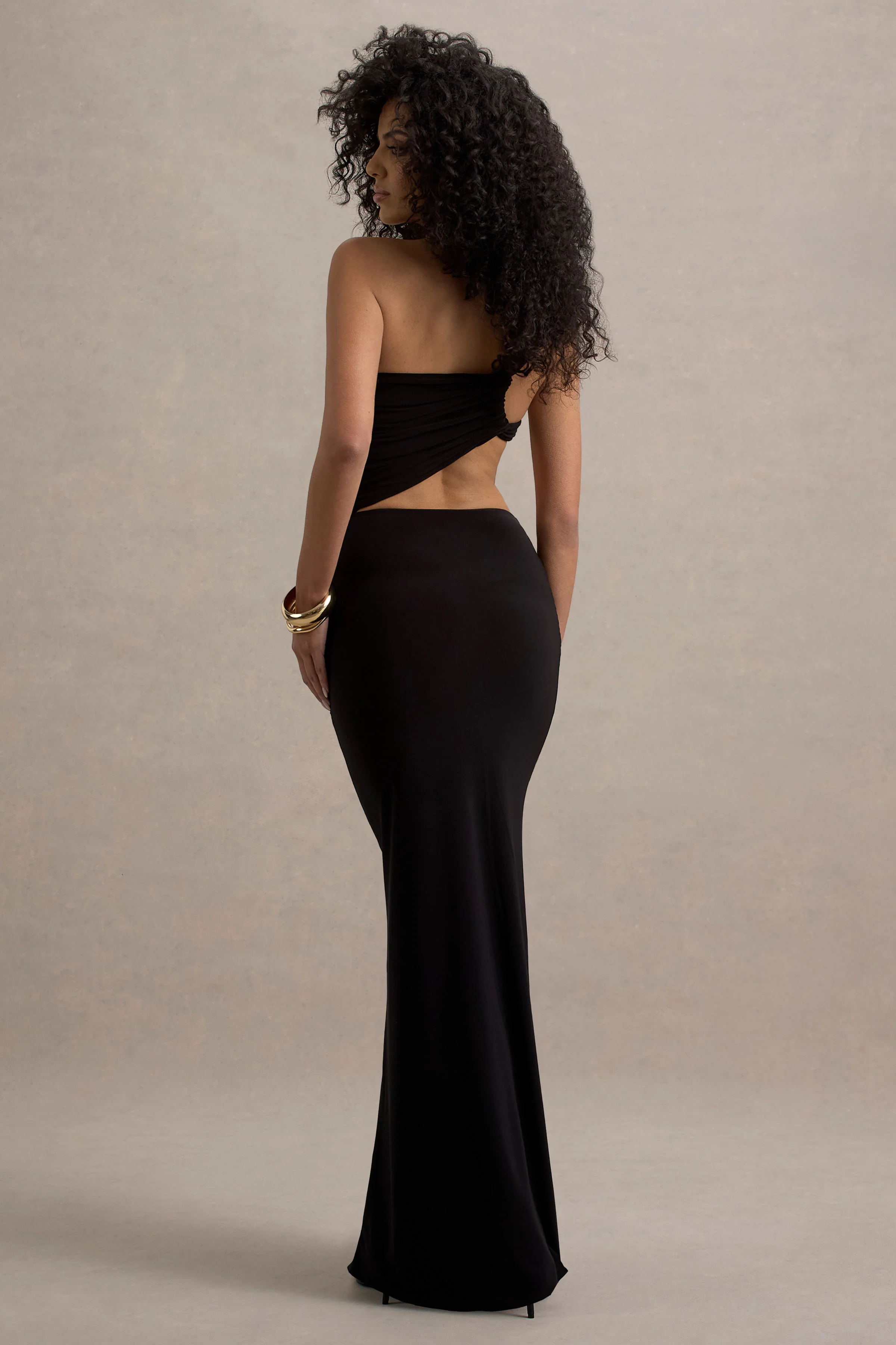 Giovanna | Black Asymmetric Maxi Dress With Wrap Skirt - Image 2