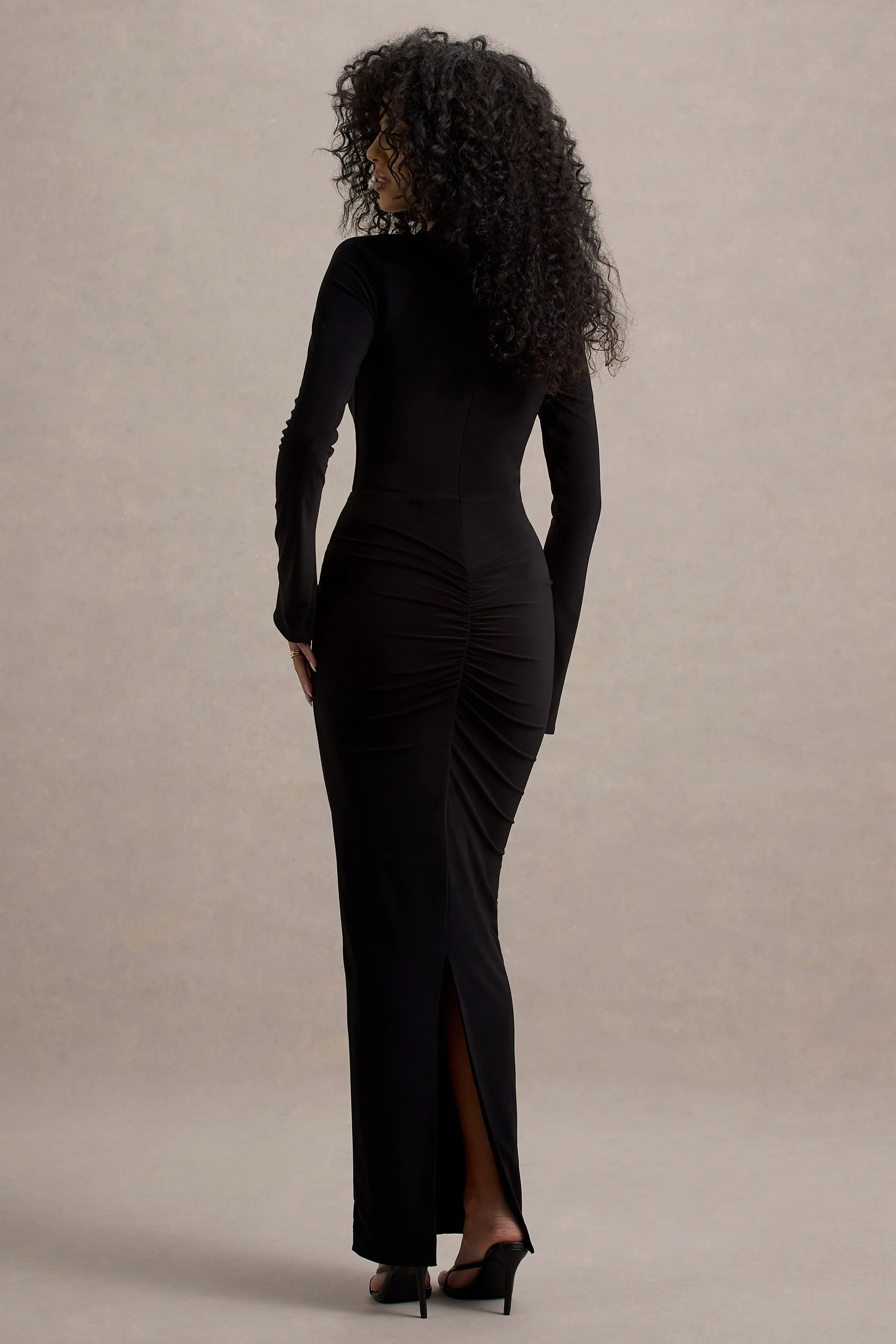 Gita | Black Halter-Neck Long-Sleeve Maxi Dress - Image 2