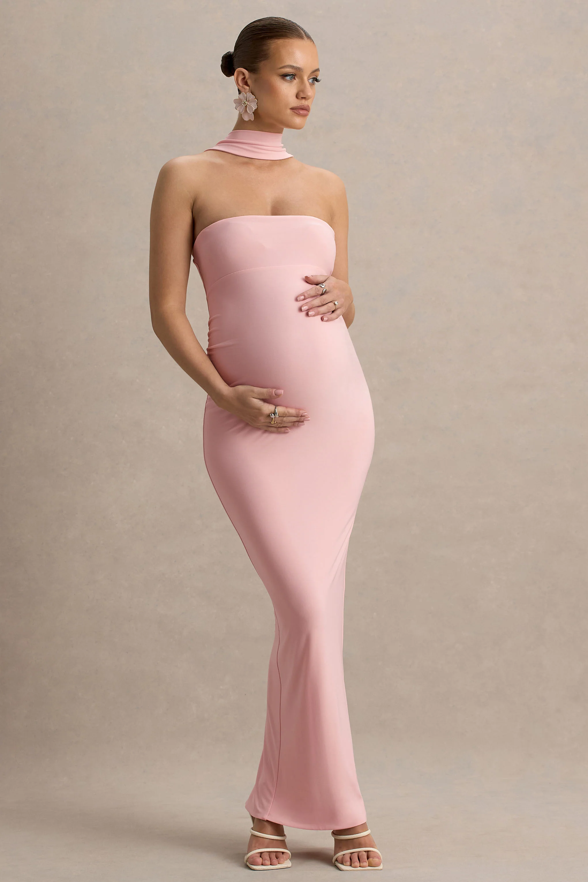 Glaze | Pink High-Neck Maternity Maxi Dress - Image 4