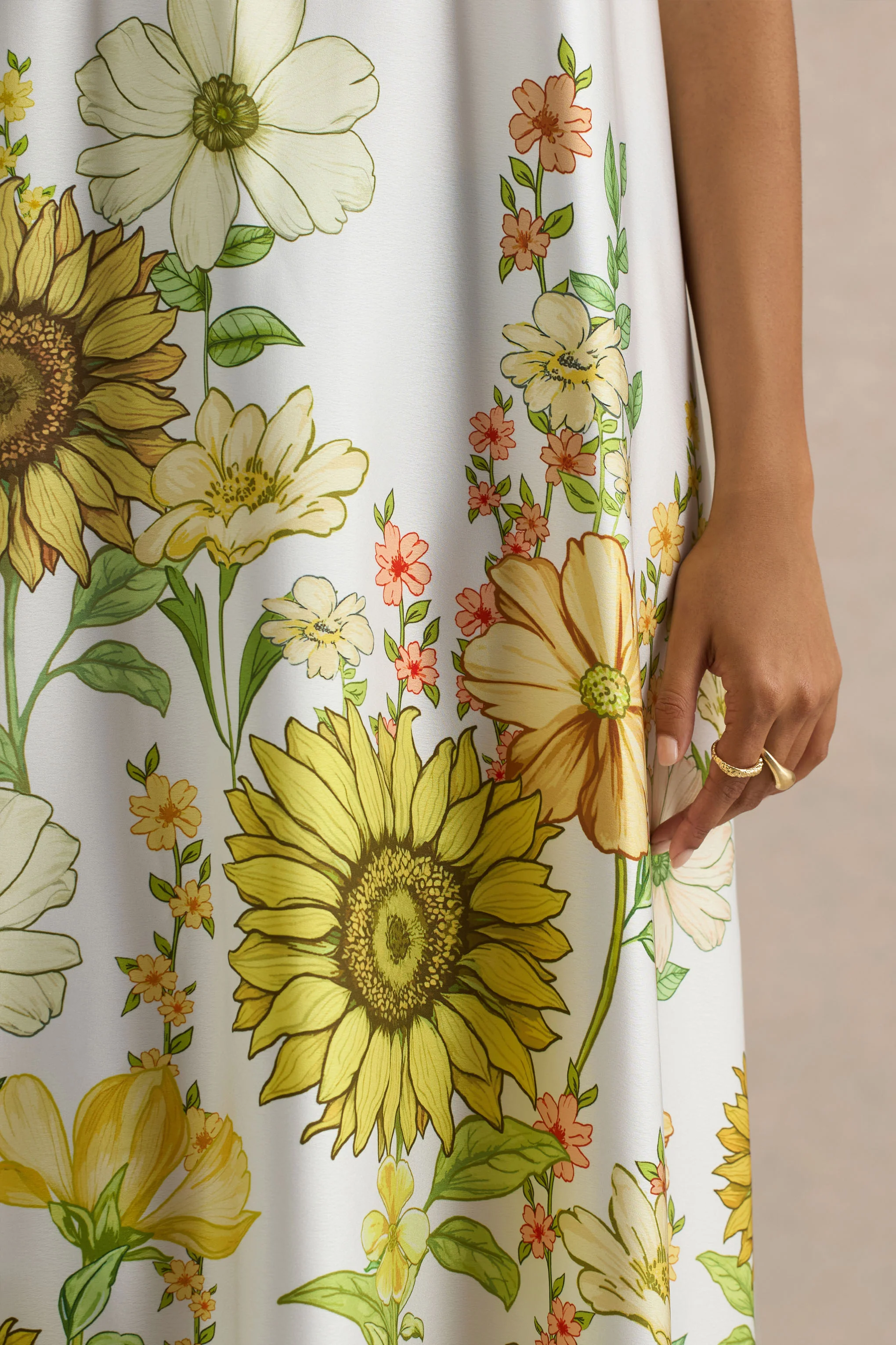 Glide | Sunflower Print Satin High-Neck Slip Maxi Dress - Image 6