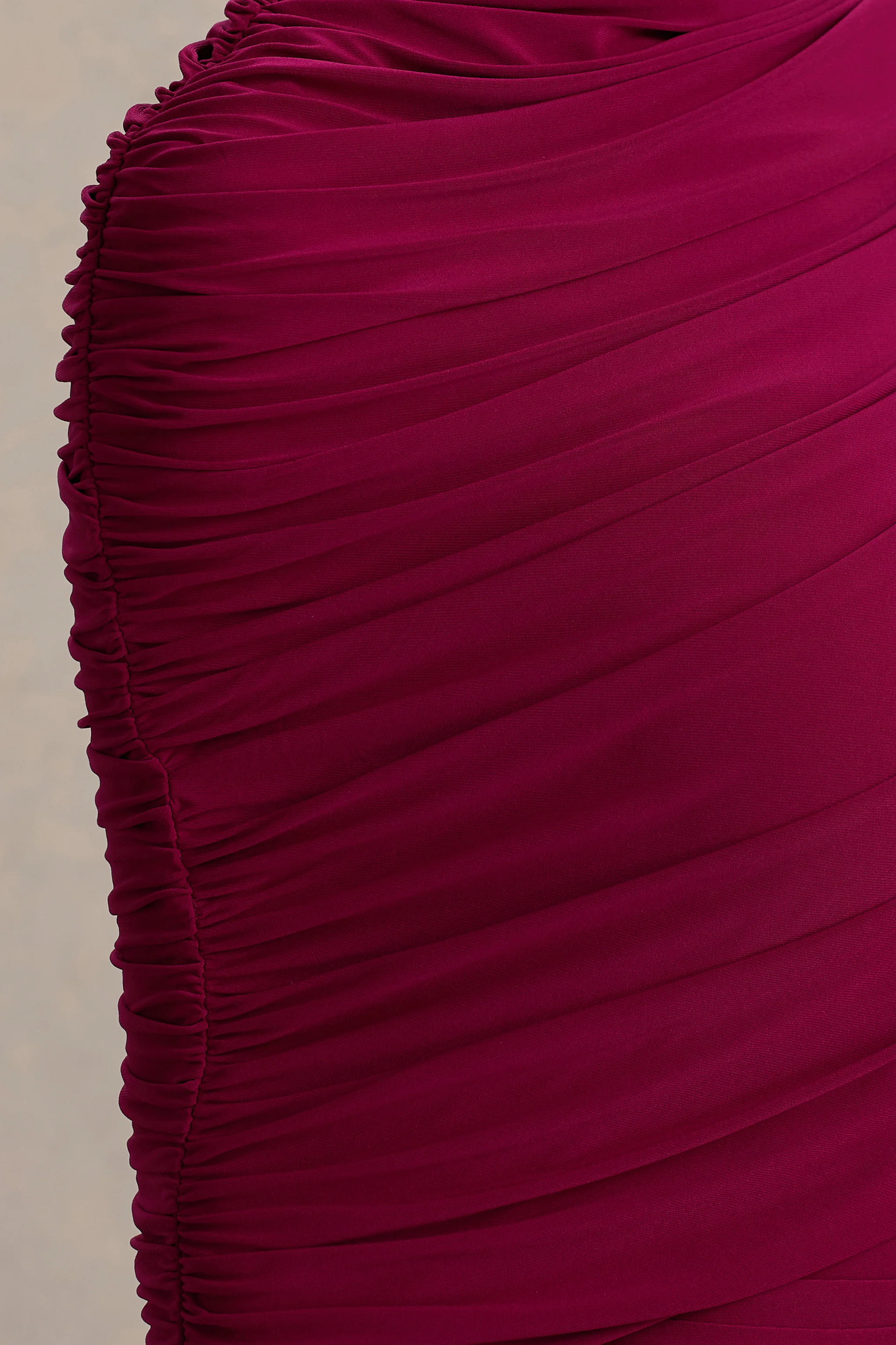 Glitz | Burgundy High-Neck Maxi Dress With Cape Sleeve and Ruched Detailing - Image 6