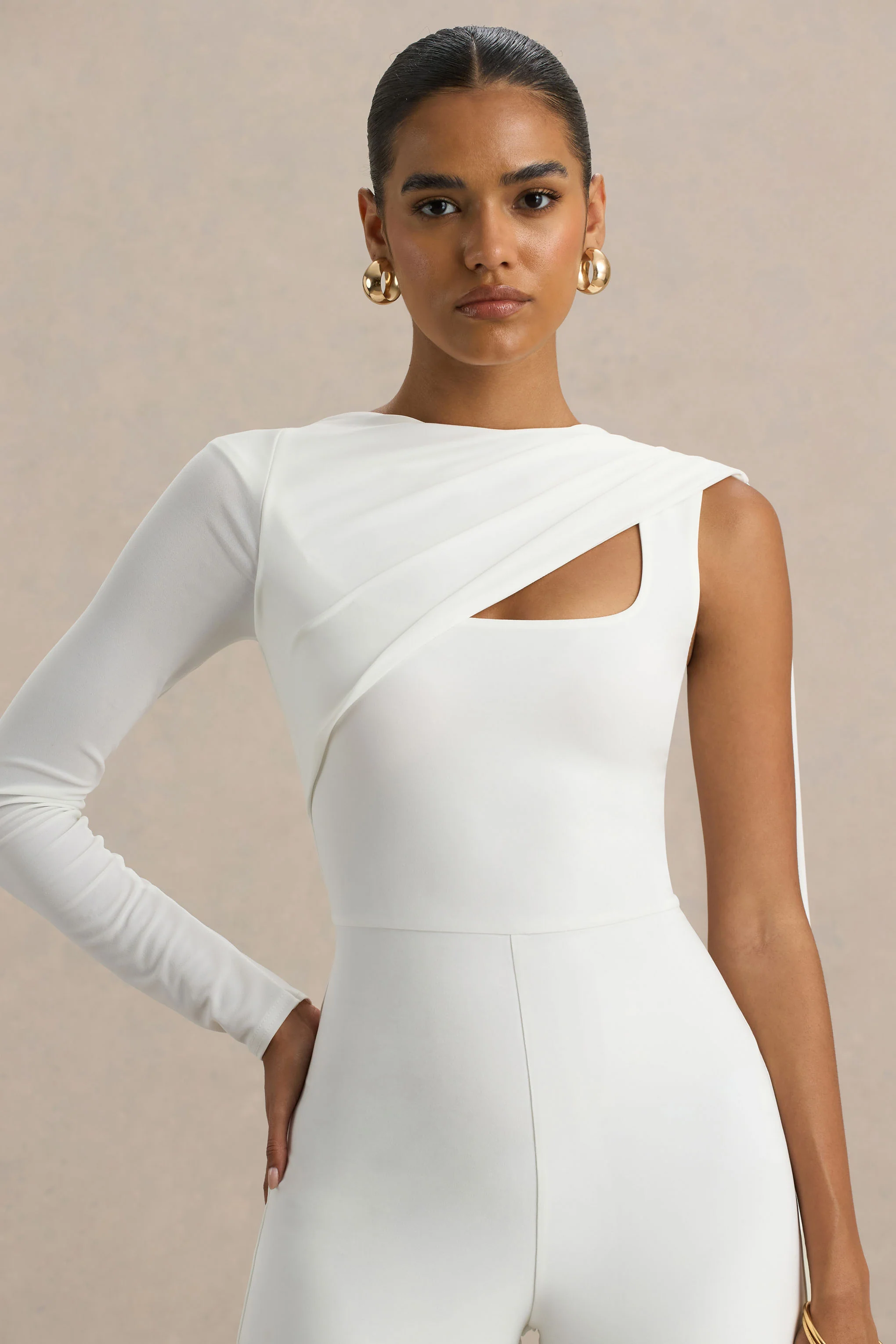 Graces | White High-Neck Jumpsuit With Cape Sleeve - Image 4