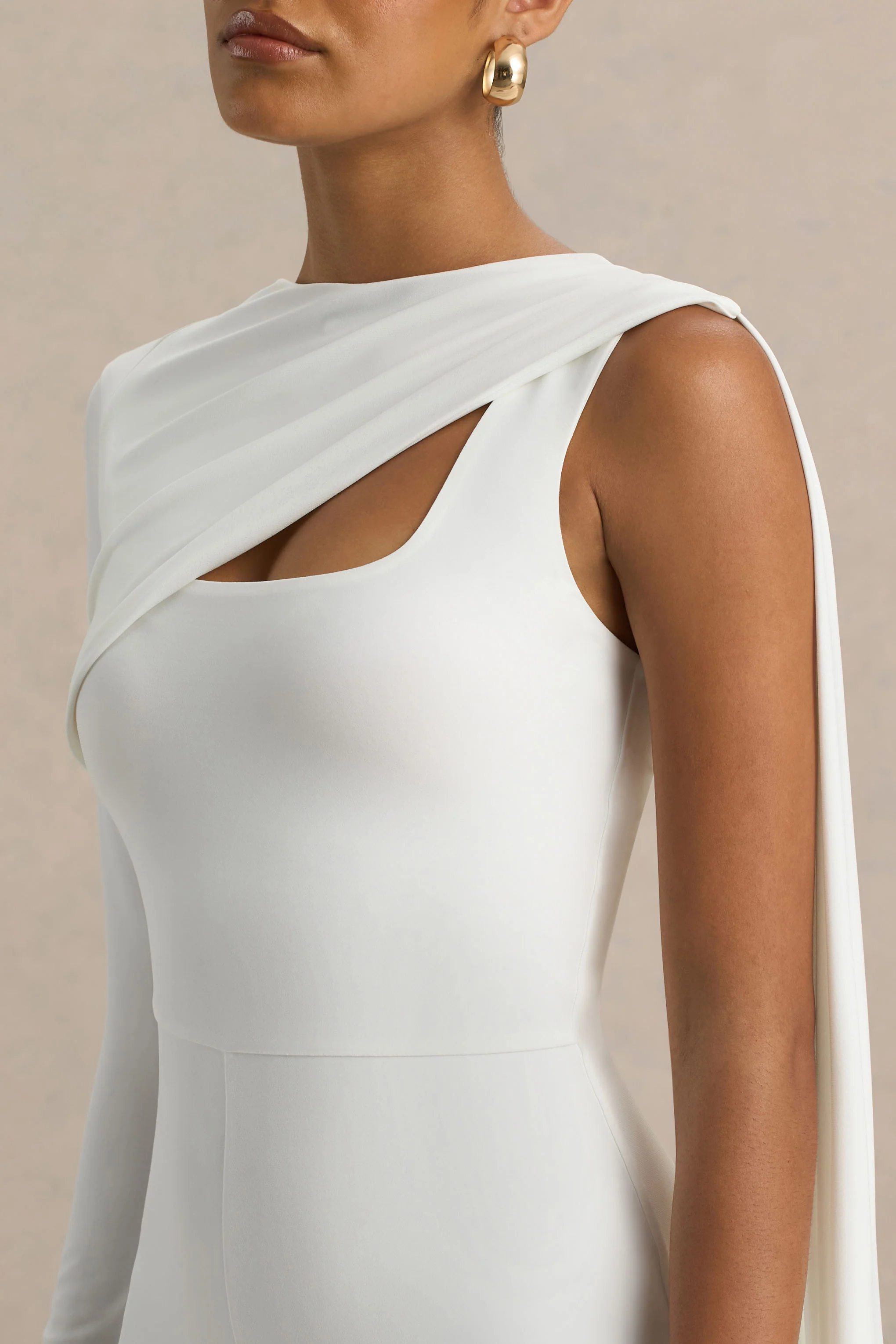 Graces | White High-Neck Jumpsuit With Cape Sleeve - Image 6