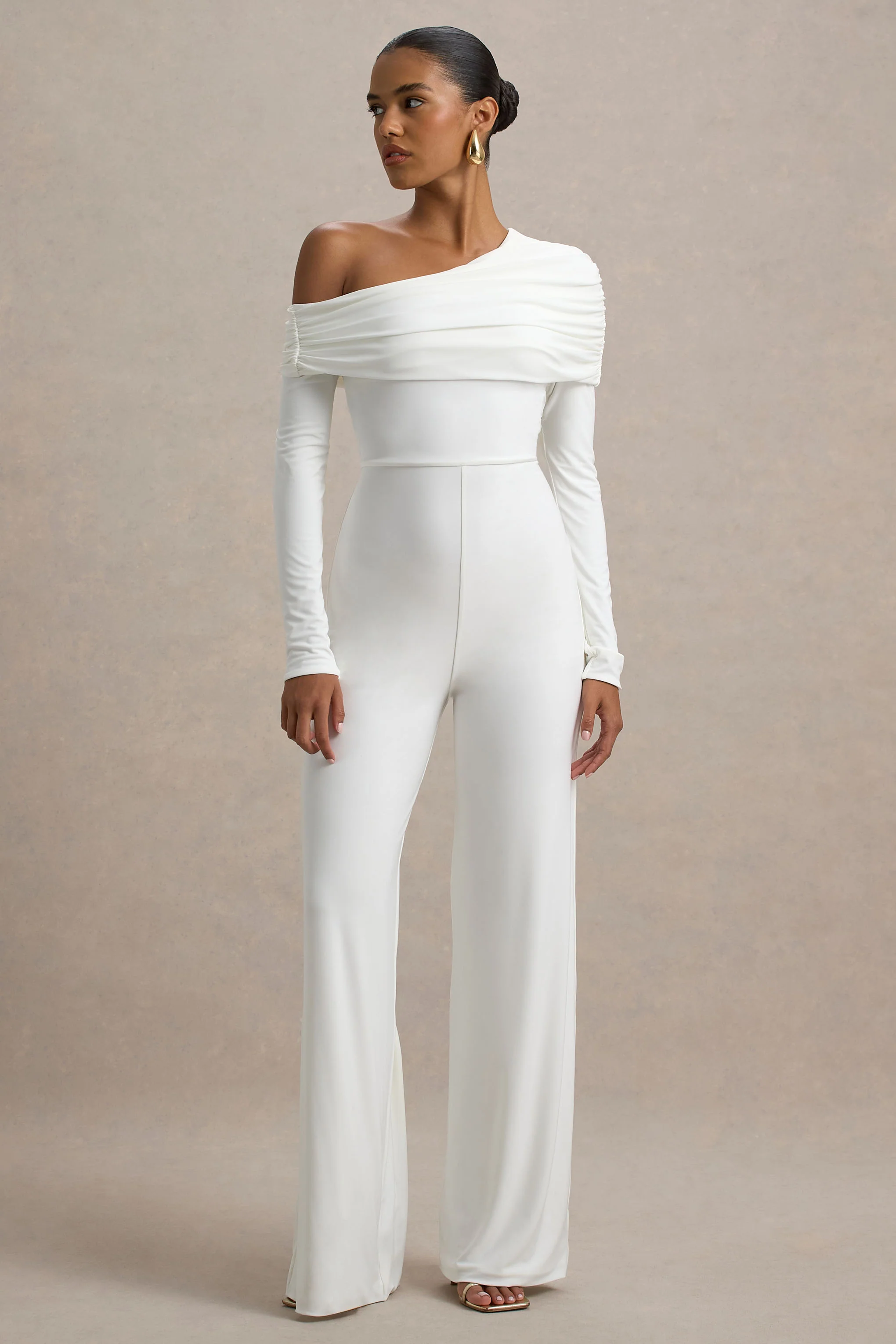Gracious | White Jumpsuit With Asymmetric Neckline - Image 4