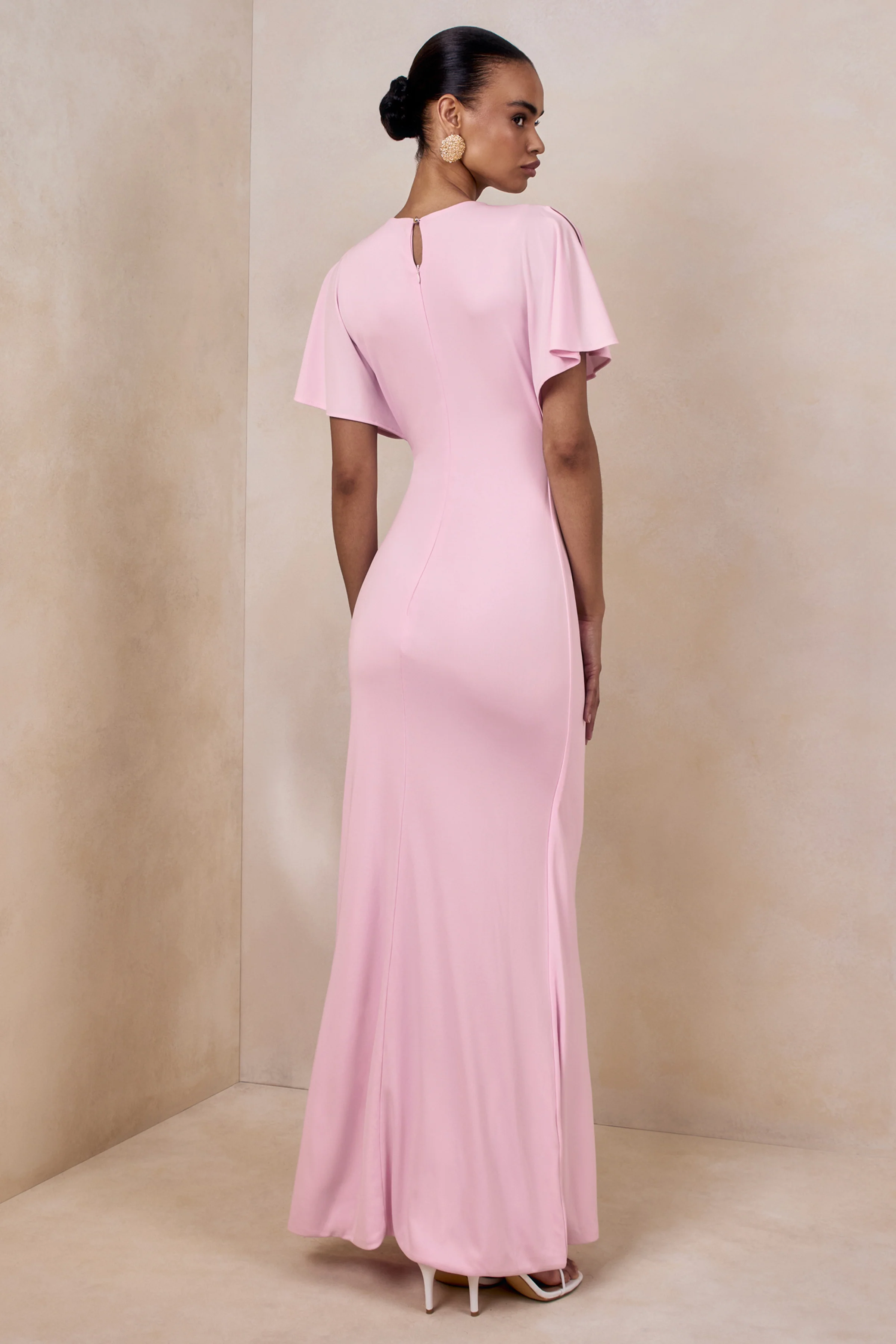 Grandeur | Pale Pink High-Neck Ruched Maxi Dress - Image 2