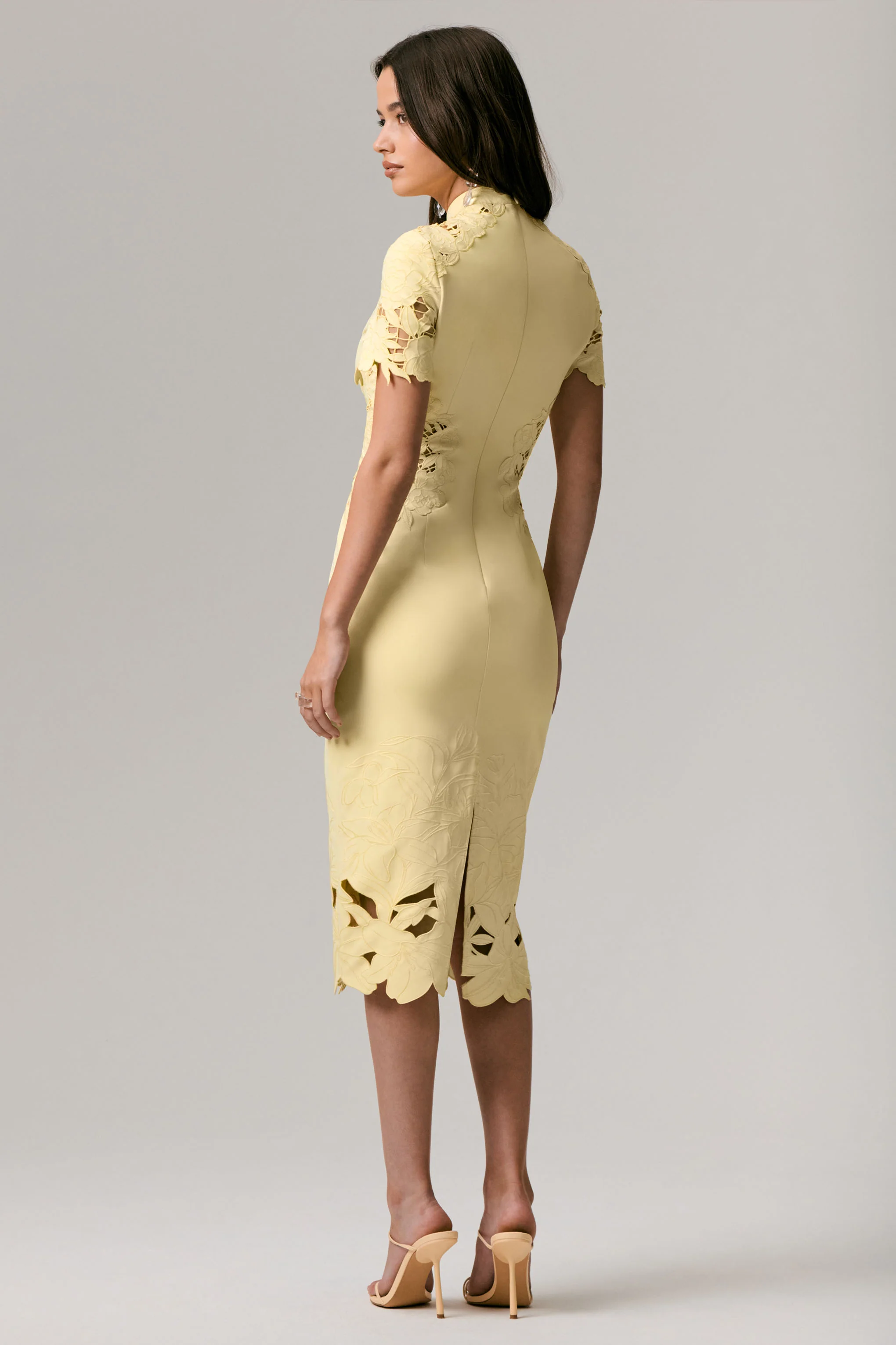 Guest List | Lemon High-Neck Midi Dress With Cut-Out Crochet Detailing - Image 2