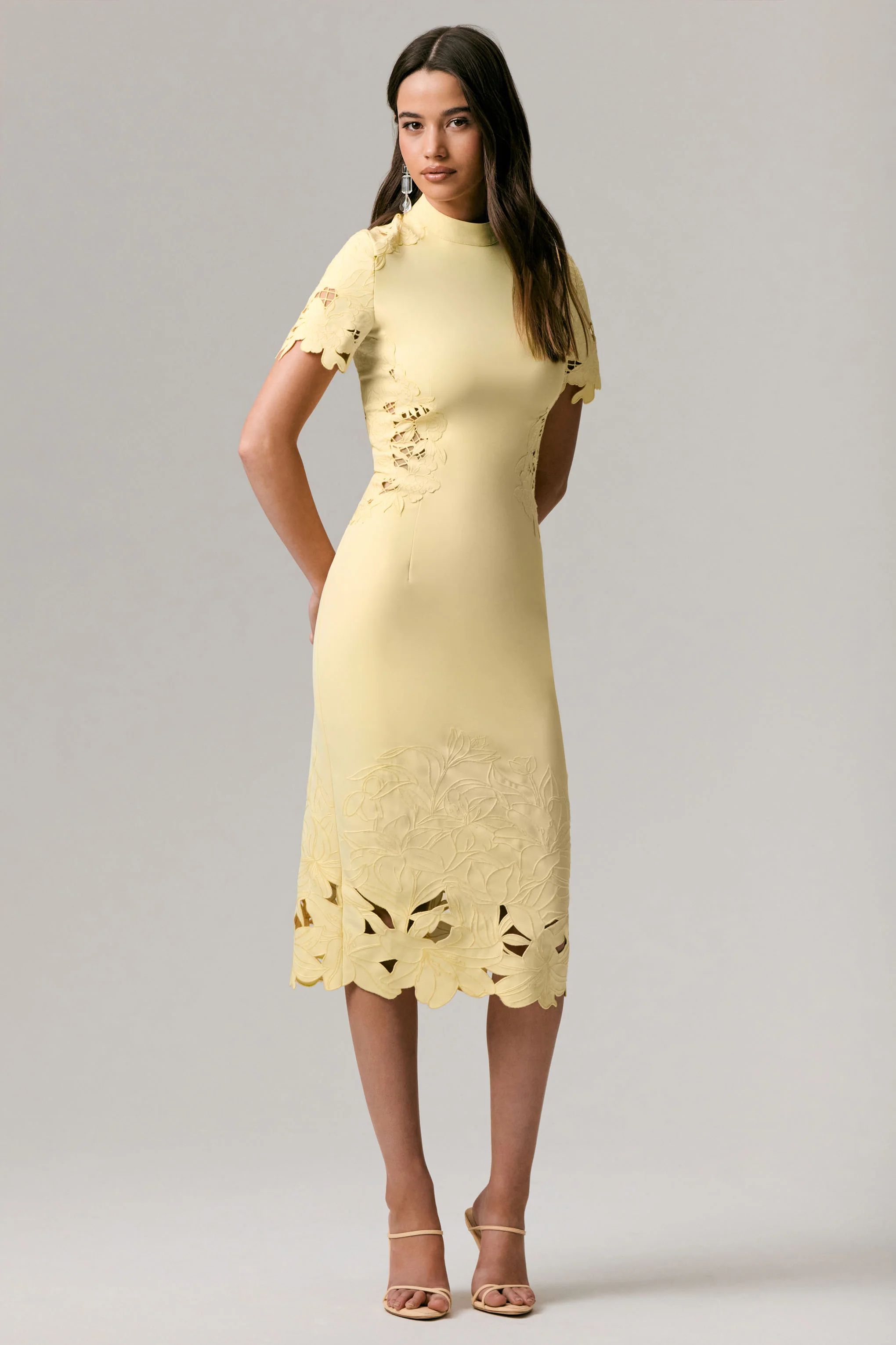Guest List | Lemon High-Neck Midi Dress With Cut-Out Crochet Detailing - Image 4