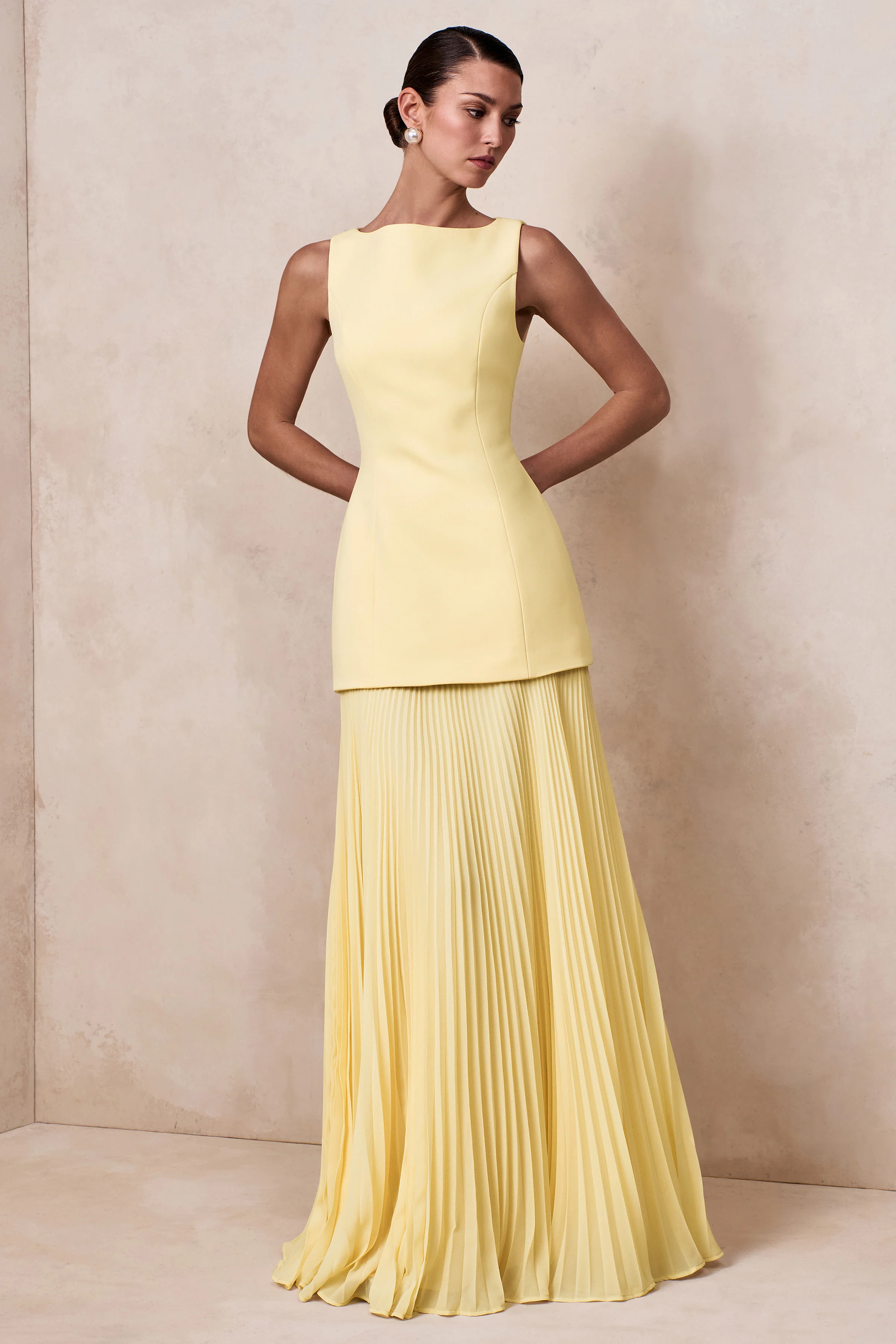 Hadley | Lemon Boat-Neck Maxi Dress With Drop-Waist - Image 3