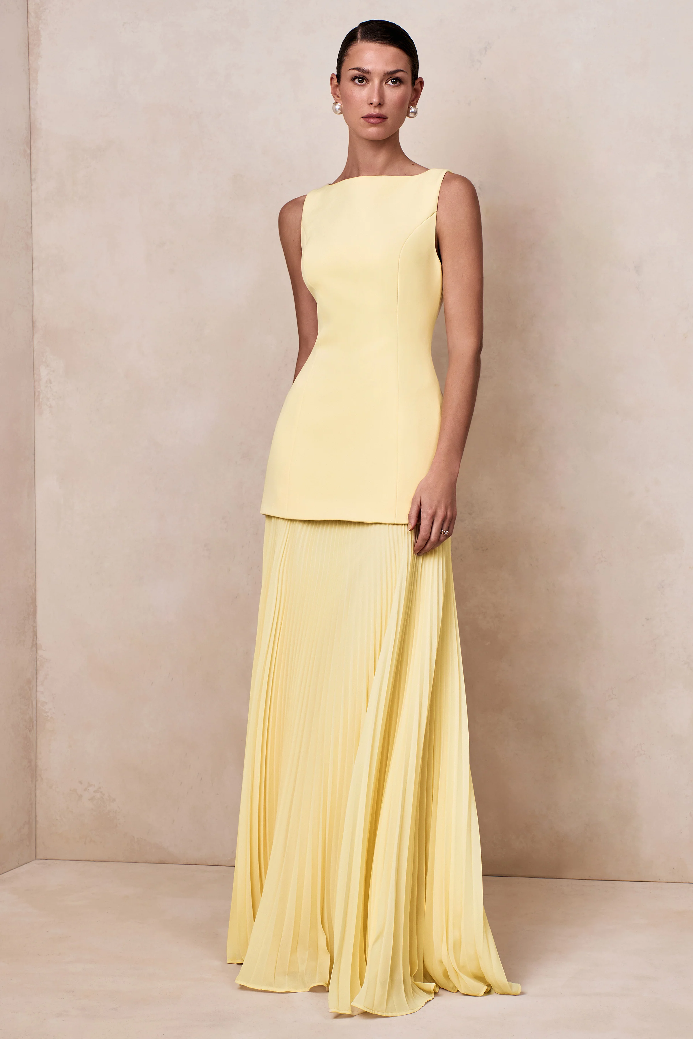 Hadley | Lemon Boat-Neck Maxi Dress With Drop-Waist - Image 5
