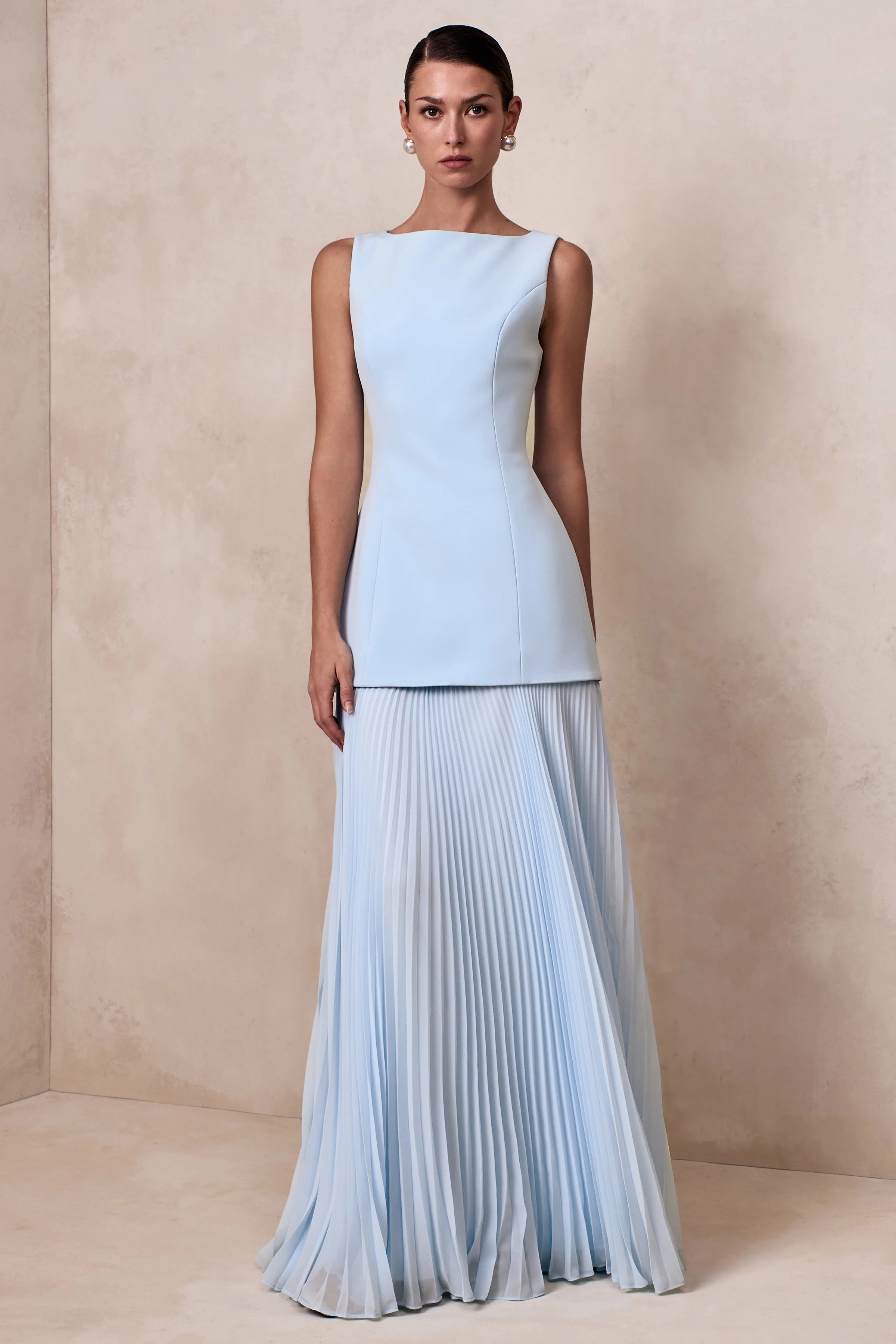 Hadley | Powder Blue Boat-Neck Maxi Dress With Drop-Waist - Image 5