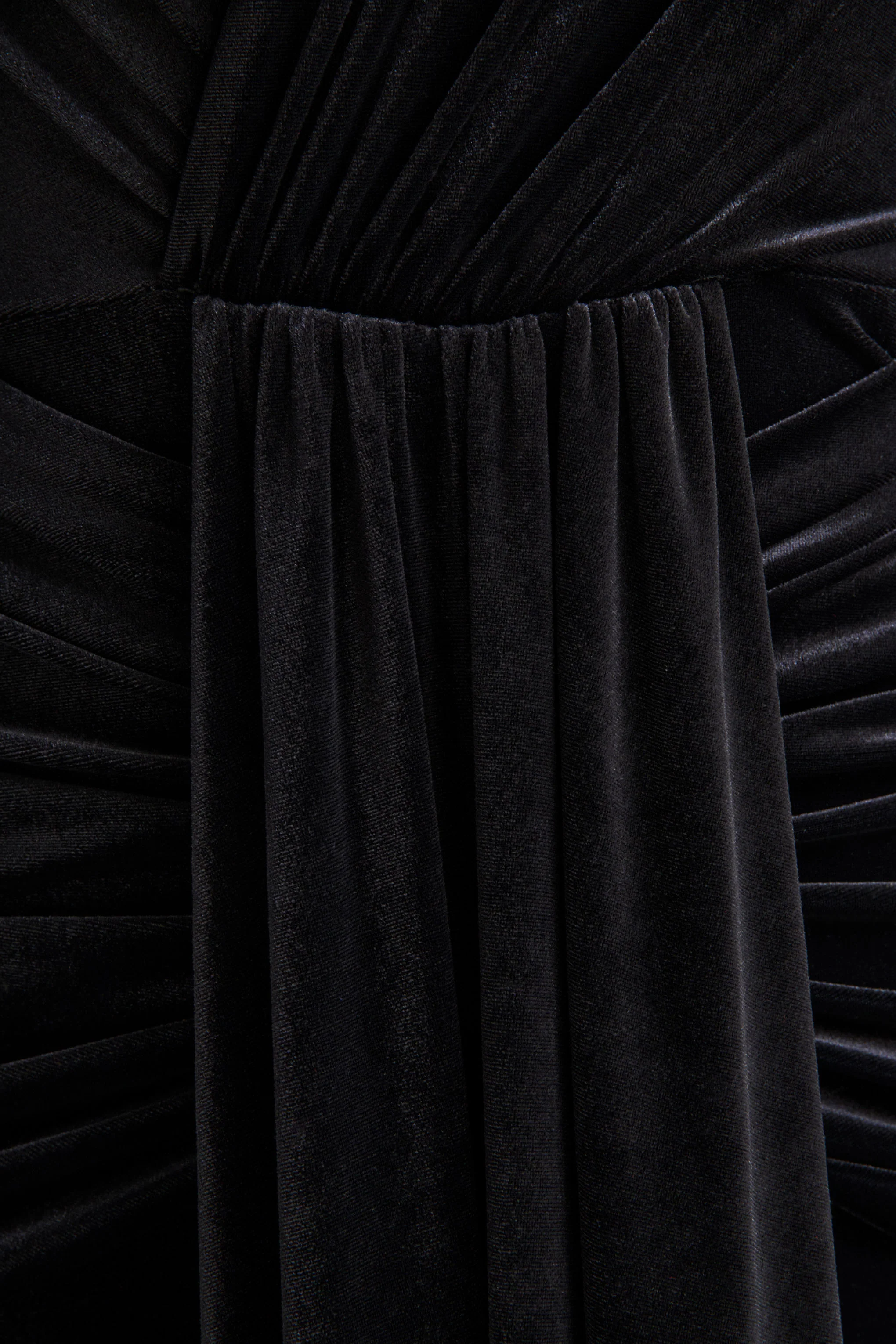 Halima | Black Velvet Plunge-Neck Maxi Dress With Gathered Detailing - Image 6