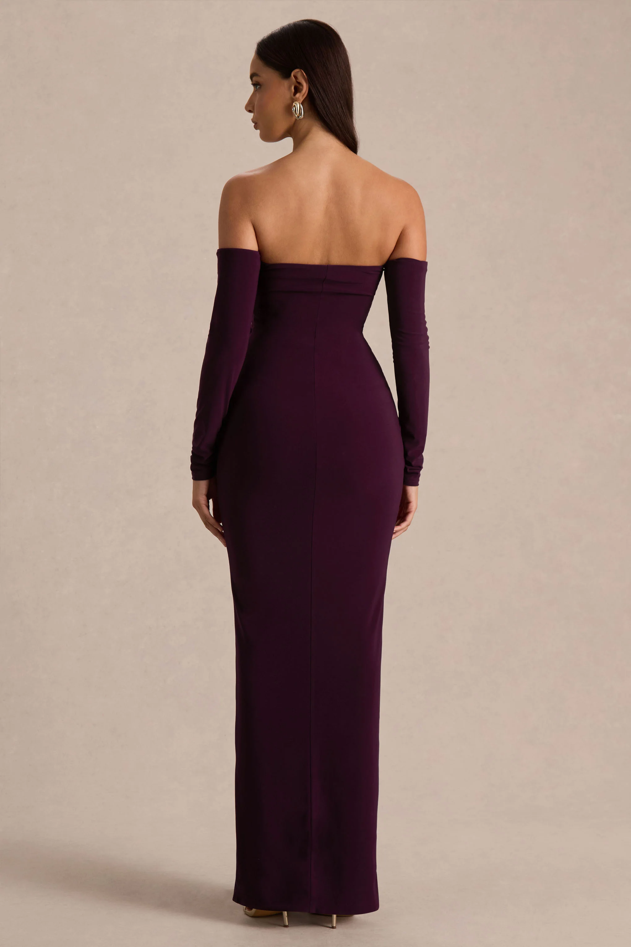 Harper | Plum Bardot-Neck Maxi Dress - Image 2