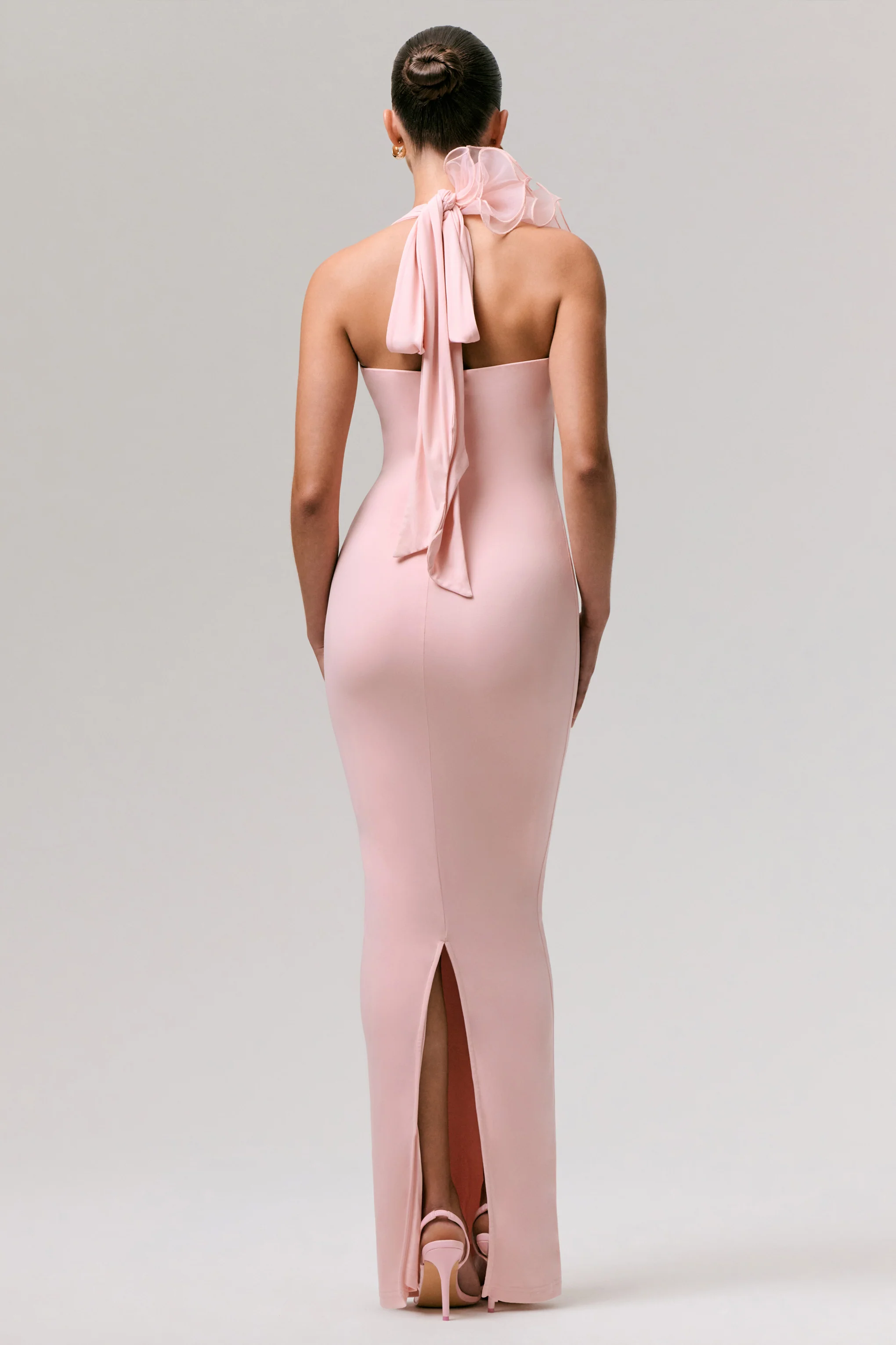Harriet | Pink Plunge-Neck Maxi Dress With Floral Detail - Image 2