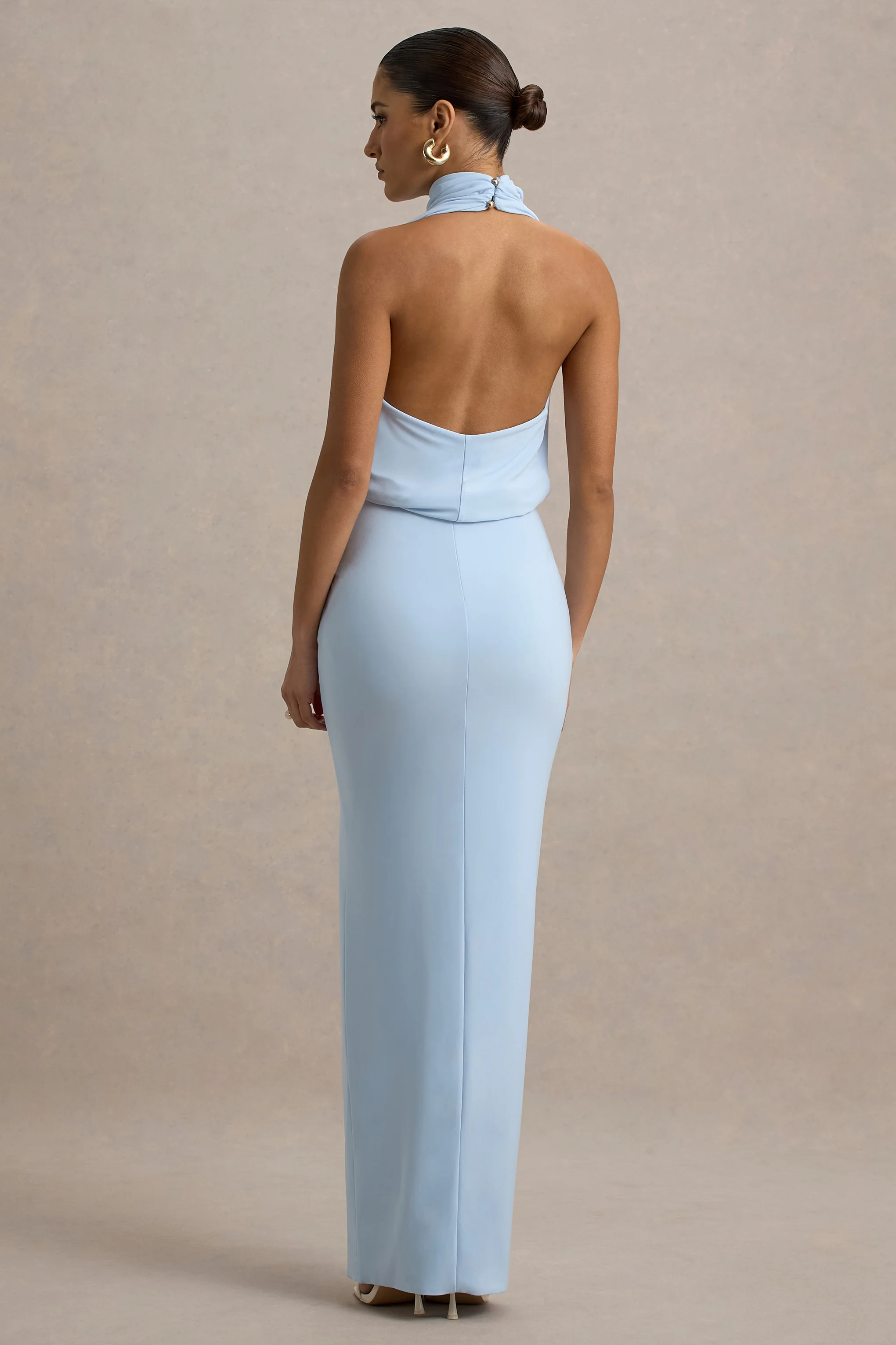 Hayden | Blue High-Neck Draped Split Maxi Dress - Image 2