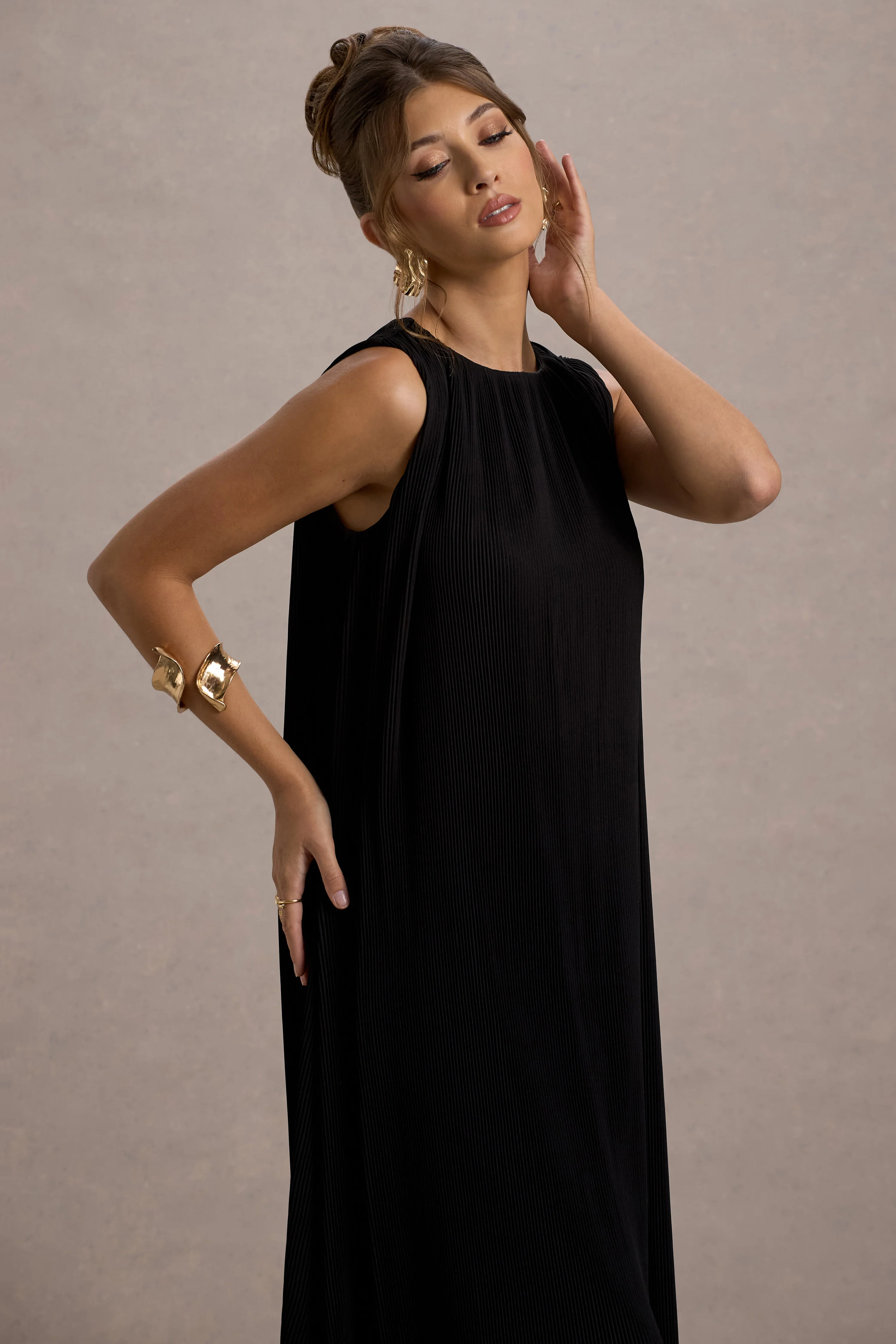 Hazelle | Black Chiffon A-Line Ruffled Maxi Dress - Image 3