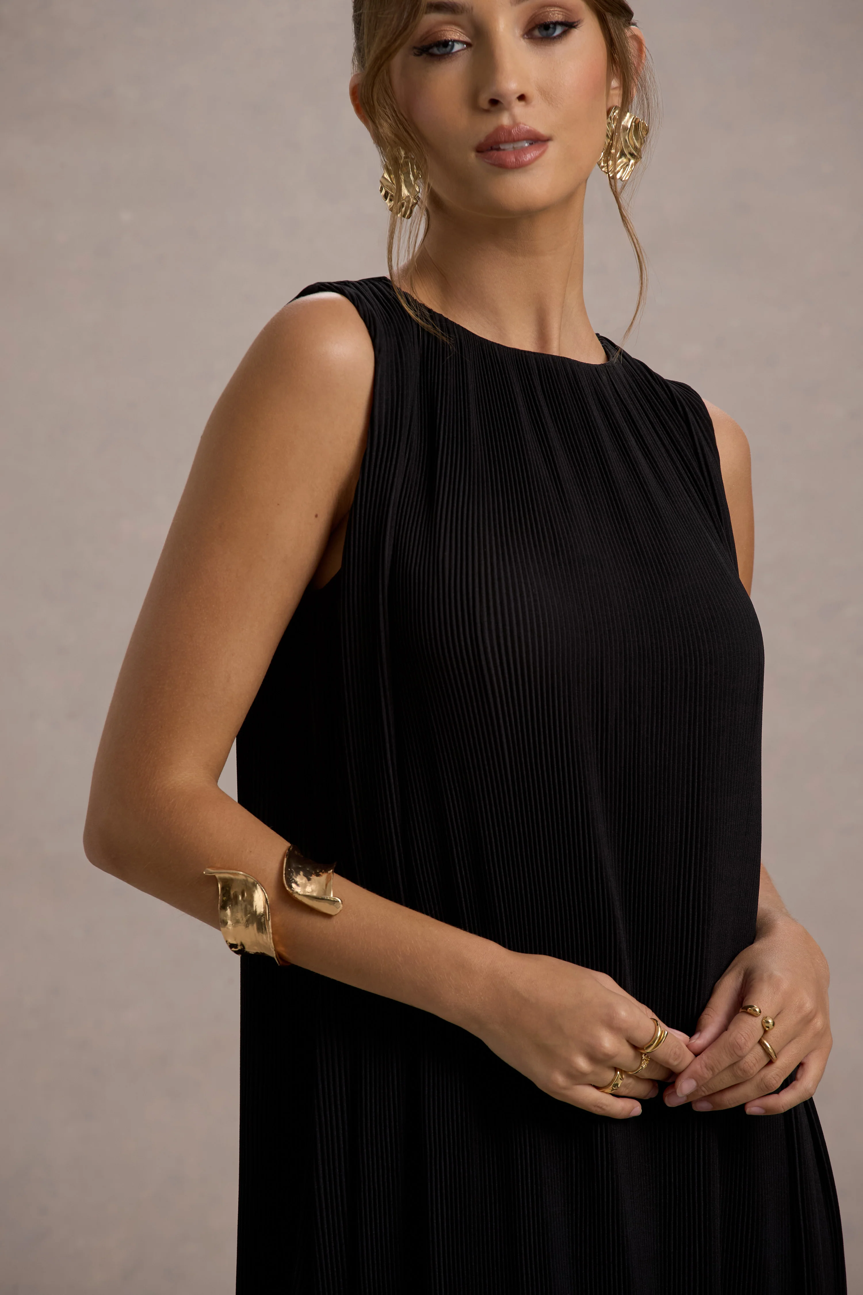 Hazelle | Black Chiffon A-Line Ruffled Maxi Dress - Image 6