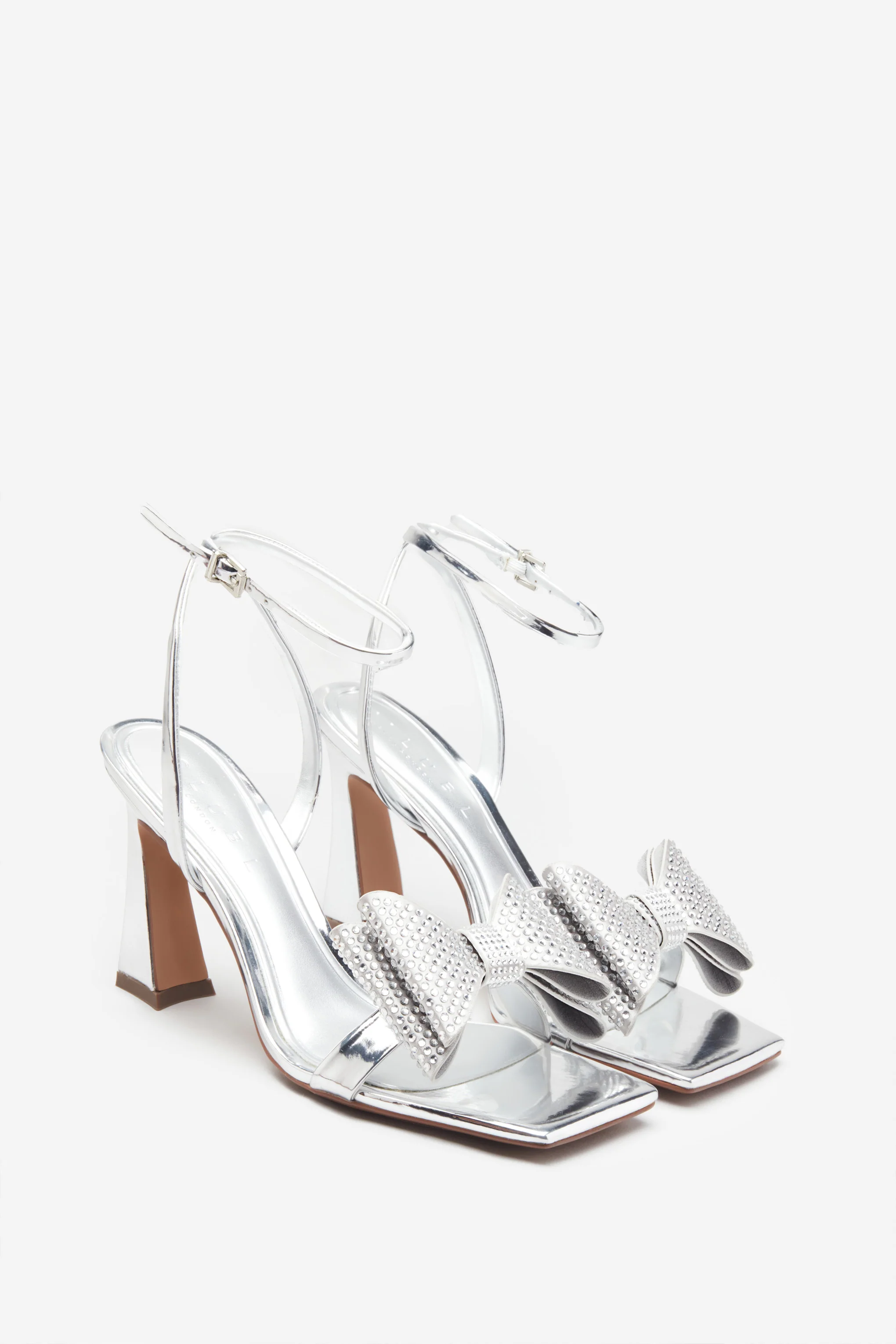 Headlines | Silver Ankle Strap Heeled Sandals With Diamante Bows - Image 2