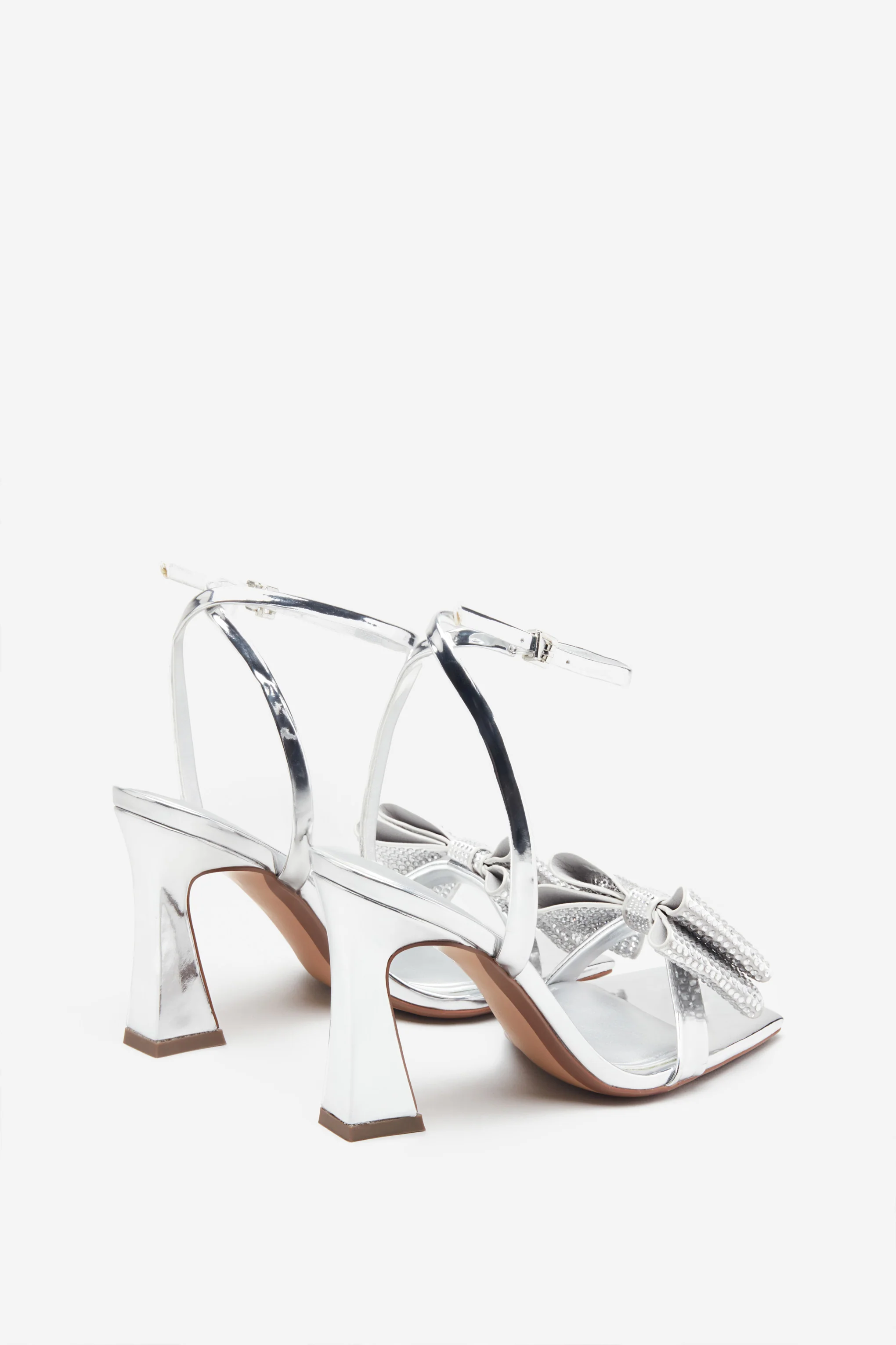 Headlines | Silver Ankle Strap Heeled Sandals With Diamante Bows - Image 3