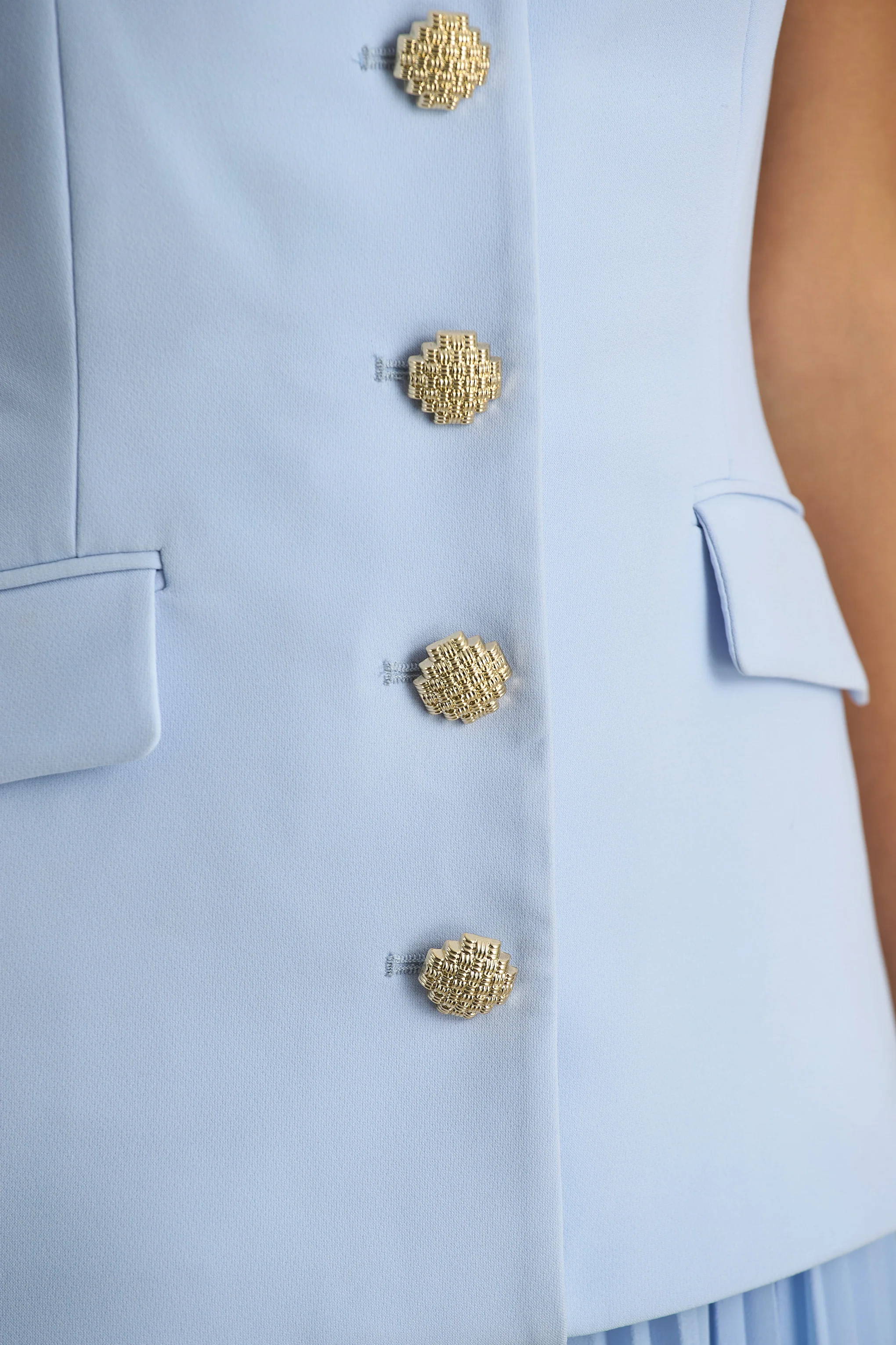 Heavenly | Powder Blue High Neck Maxi Dress With Pleated Detailing - Image 6