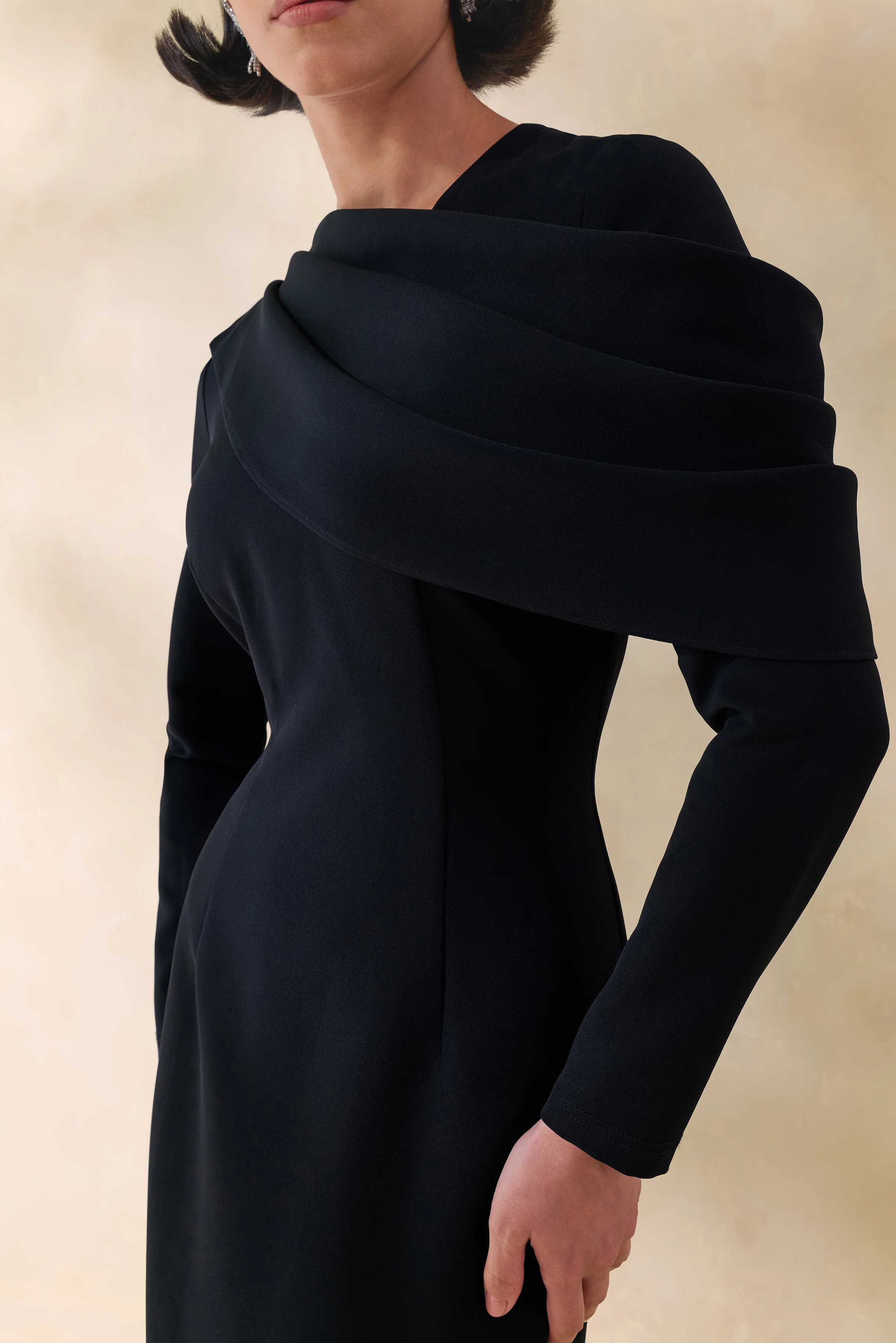 Heliora | Black V-Neck Maxi Dress With Sash And Draped-Detail - Image 10