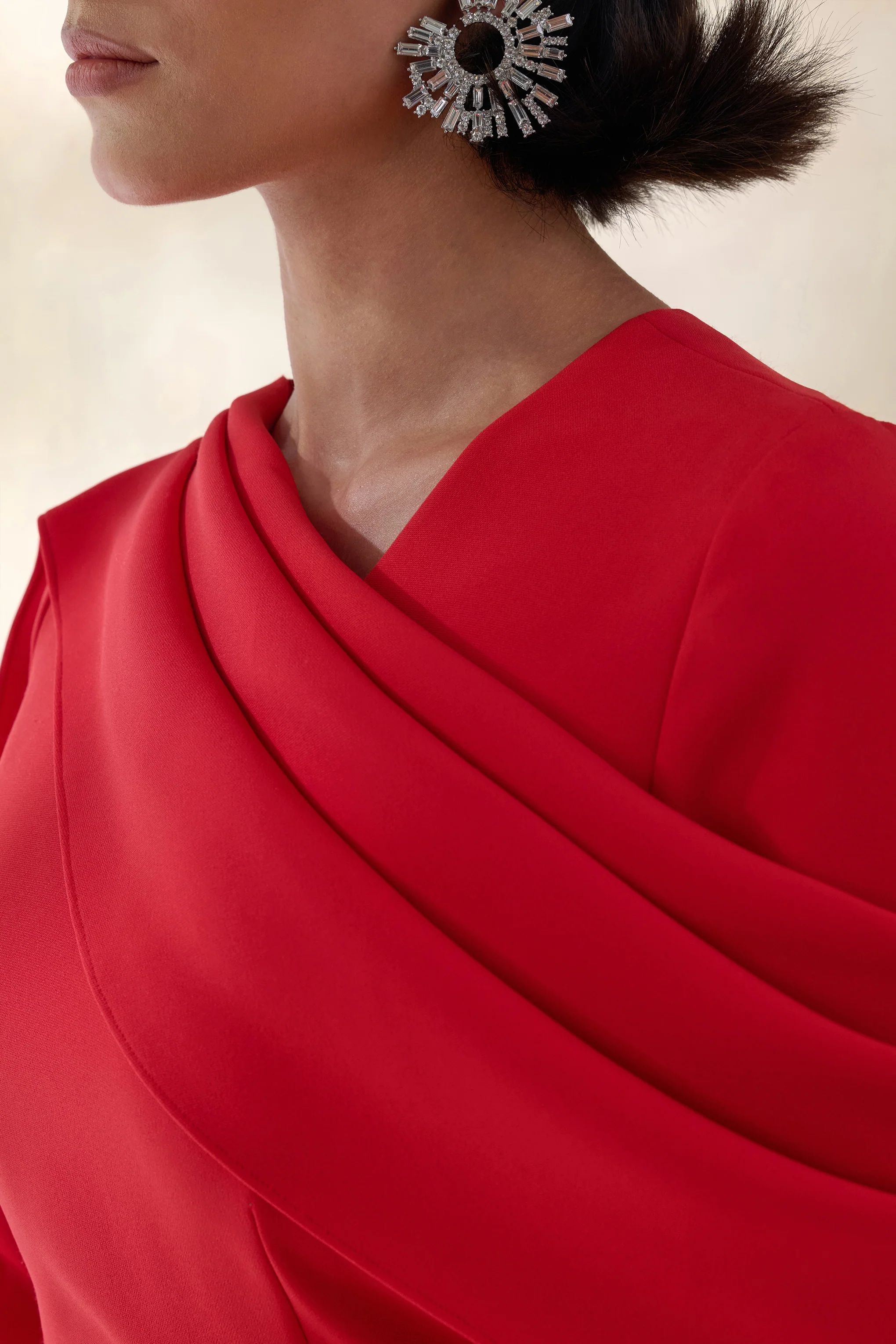 Heliora | Red V-Neck Maxi Dress With Sash And Draped-Detail - Image 6